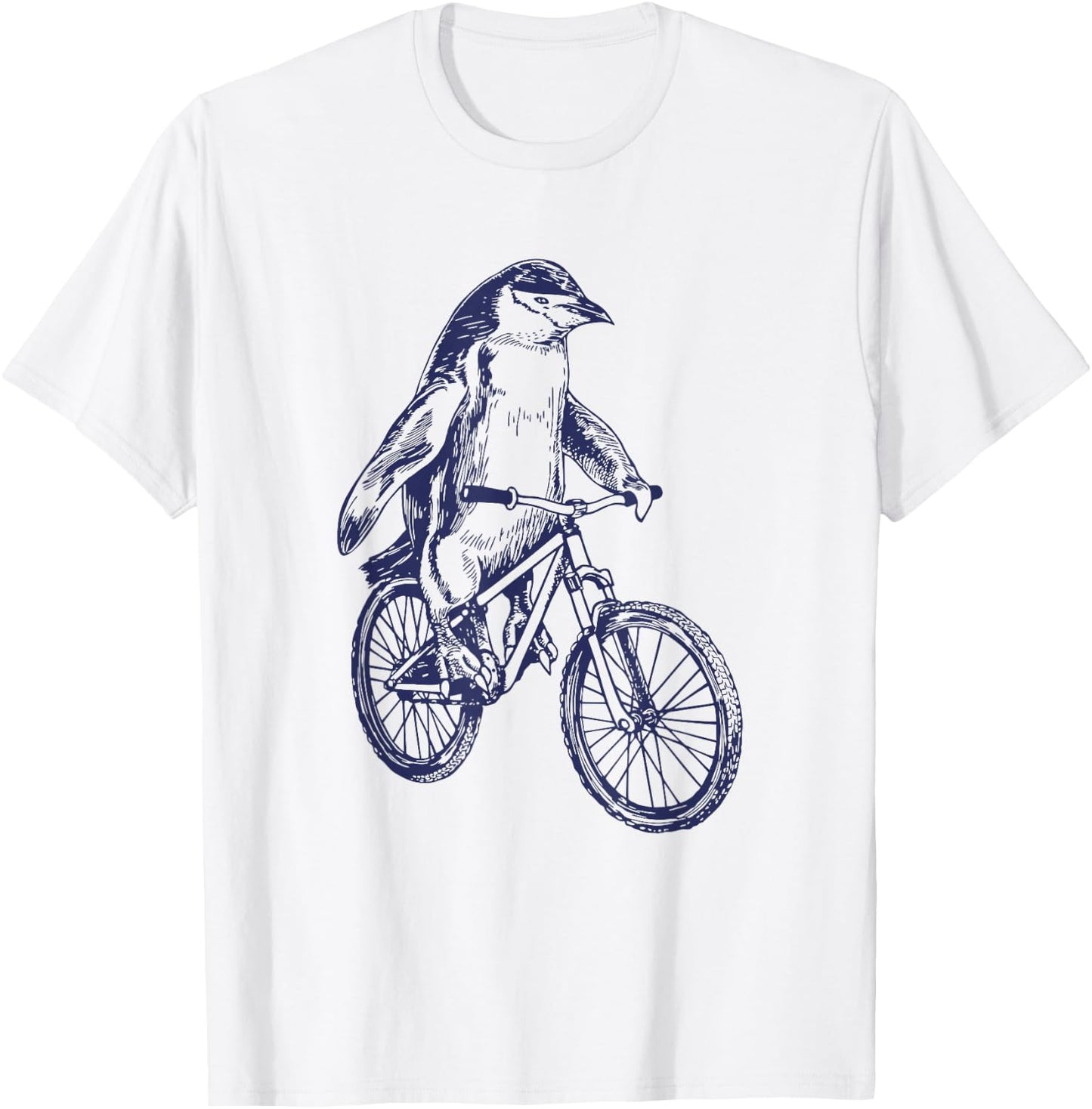 Penguin Cycling Bicycle Funny Biker Cool Cyclist Biking Bike T-Shirt - T-Shirt | White