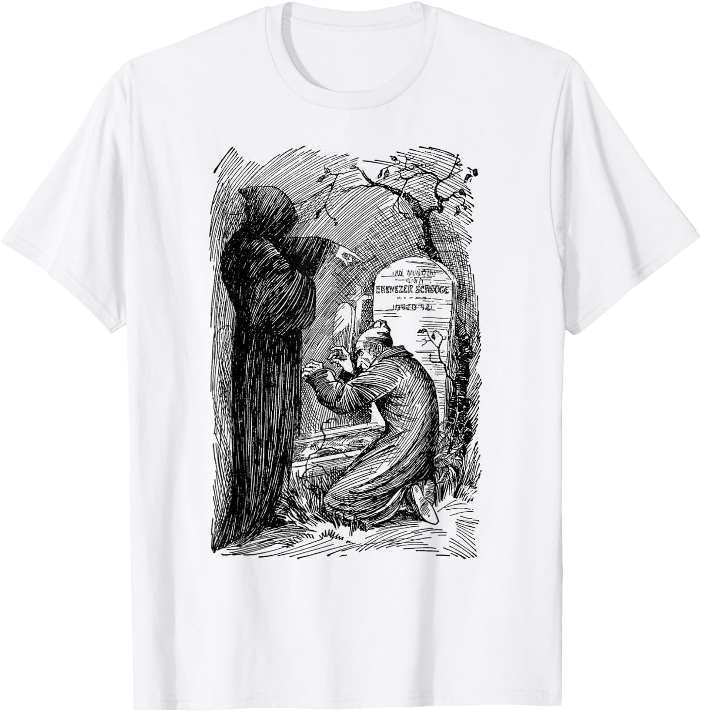 A Christmas Carol Scrooge Adult Classic Fit Grey - Small - Short Sleeve - Vintage Gothic - Themed Design (Charles Dickens' A Christmas Carol) - Halloween, Christmas T-Shirt - T-Shirt | White
