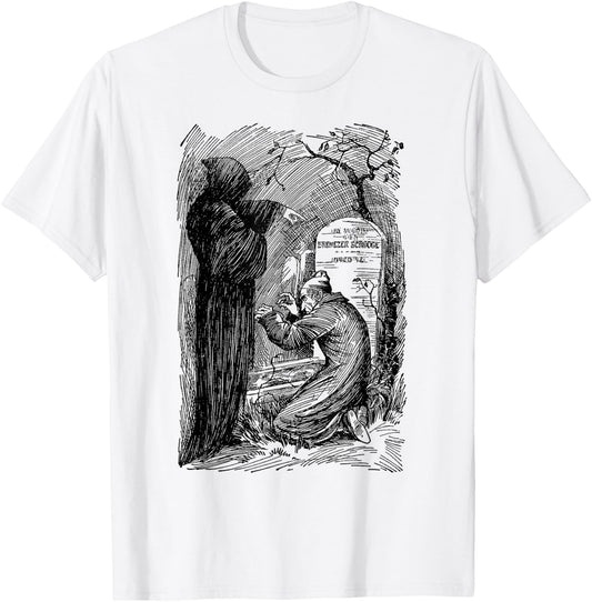 A Christmas Carol Scrooge Adult Classic Fit Grey - Small - Short Sleeve - Vintage Gothic - Themed Design (Charles Dickens' A Christmas Carol) - Halloween, Christmas T-Shirt - T-Shirt | White