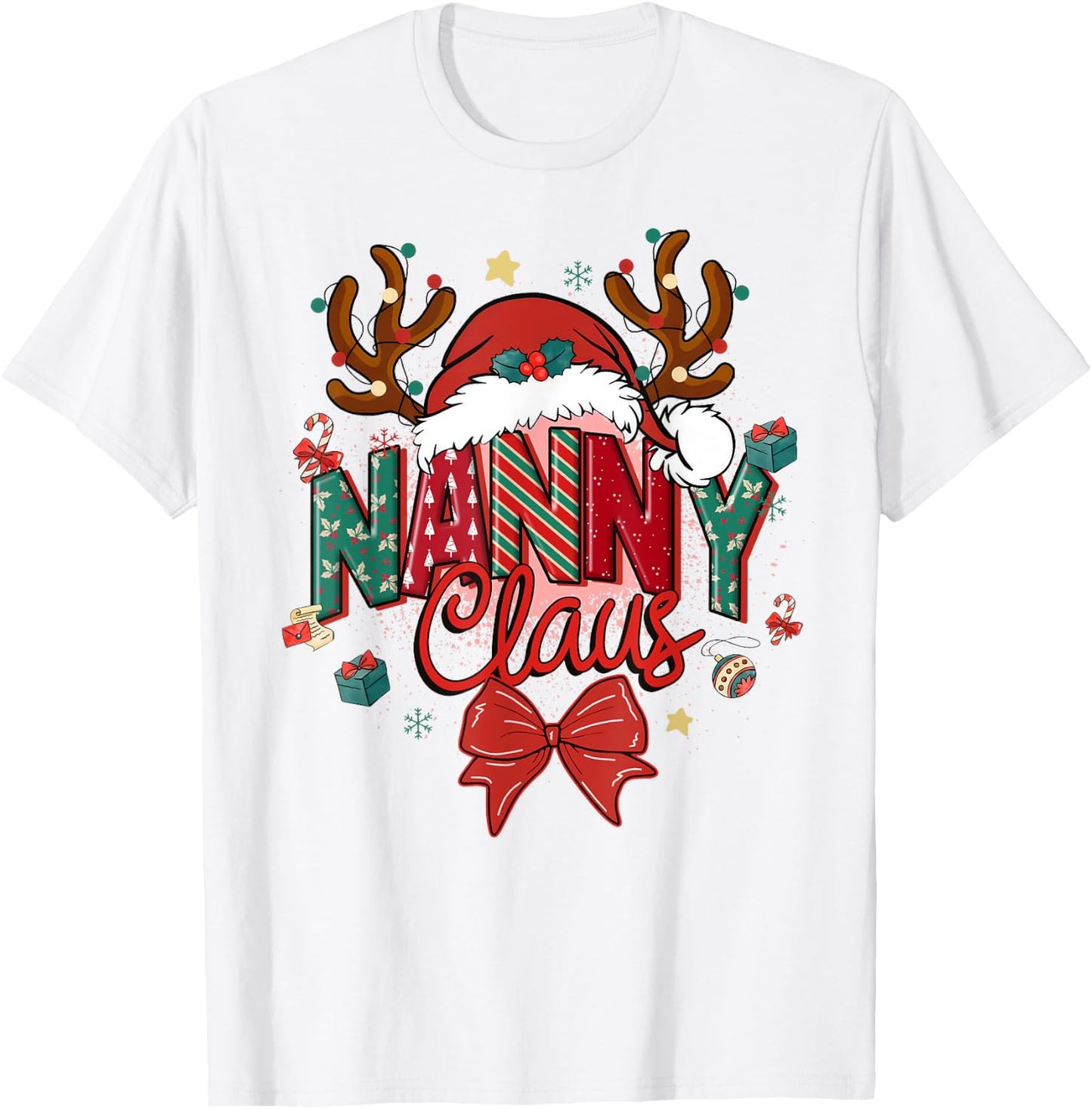 Christmas Nanny Claus Coquette Bow Reindeer Xmas Women T-Shirt - T-Shirt | White