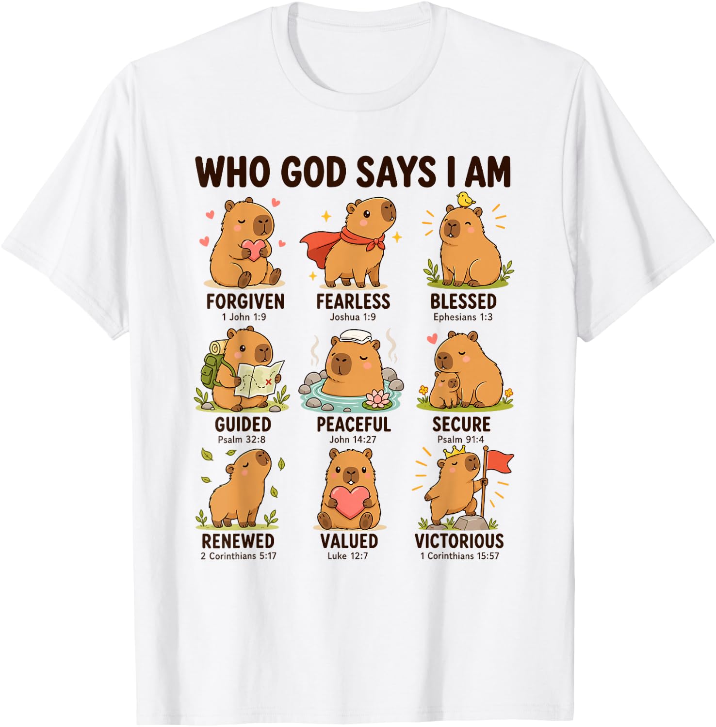Who God Says I Am Capybara Christian Faith Bible Verse T-Shirt - T-Shirt | White