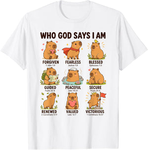 Who God Says I Am Capybara Christian Faith Bible Verse T-Shirt - T-Shirt | White