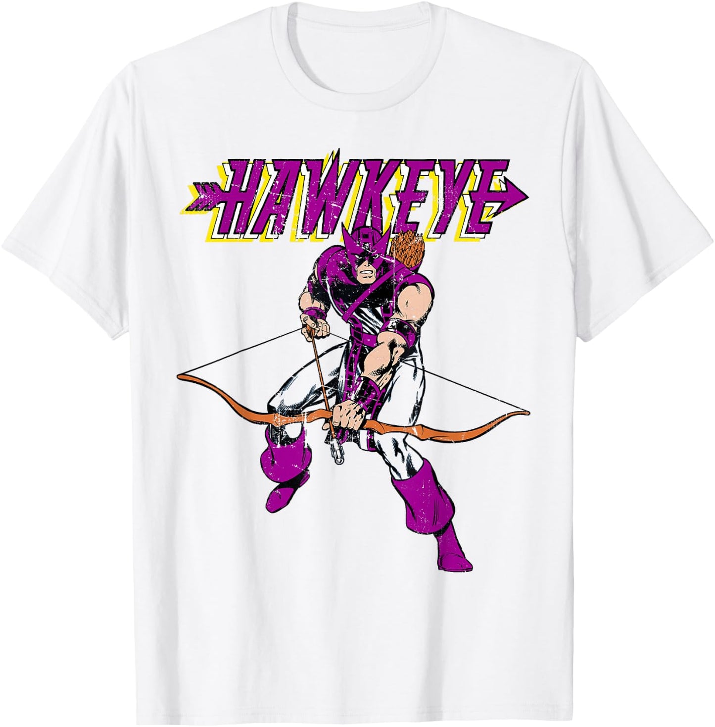 Marvel Hawkeye Retro Classic Pose Bow Arrow Graphic T-Shirt - T-Shirt | White