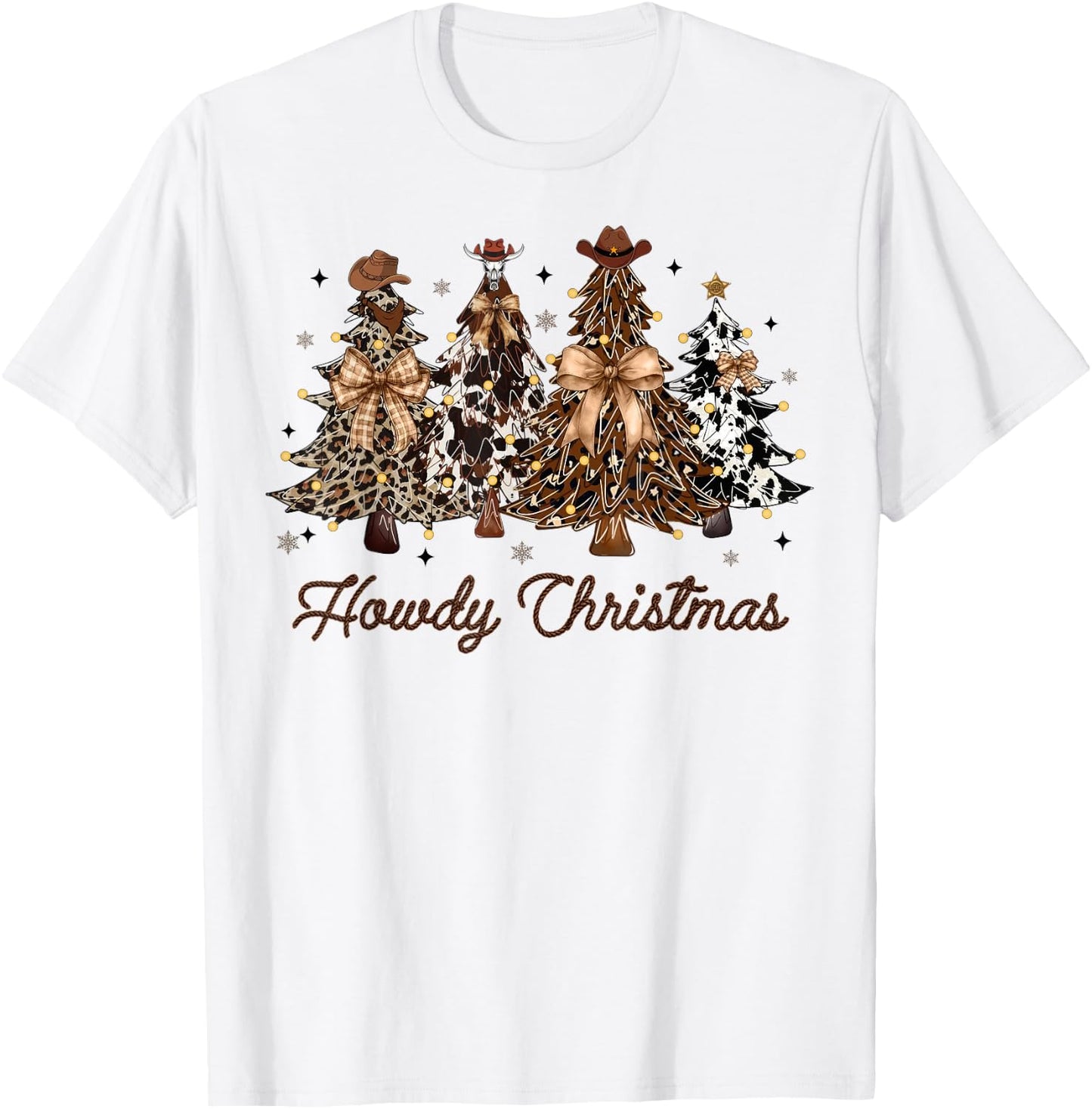 Howdy Christmas Western Cow-Print Tree Xmas Coquette Cowgirl T-Shirt - T-Shirt | White