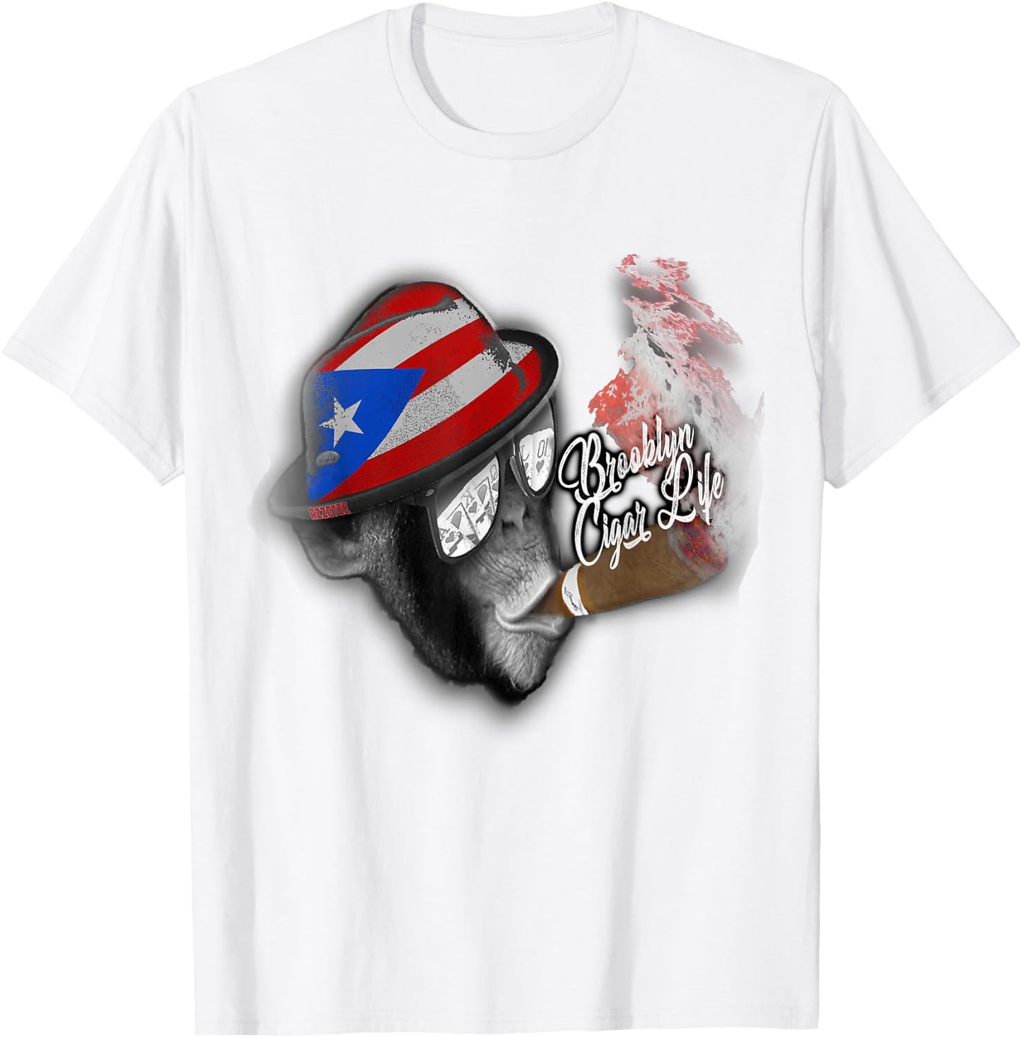 Brooklyn t shirt puerto rico flag cigar smoking Monkey T-Shirt - T-Shirt | White