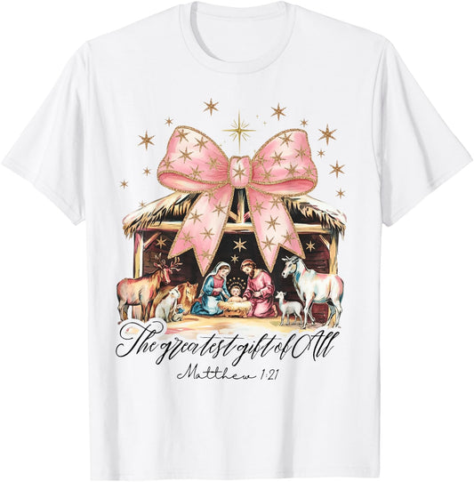 The Greatest Gift Of All Nativity Jesus Christian Christmas T-Shirt - T-Shirt | White