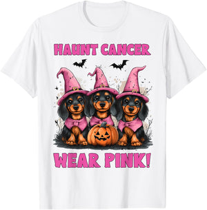 In October We Wear Pink Dachshund Halloween Breast Cancer T-Shirt - T-Shirt | White