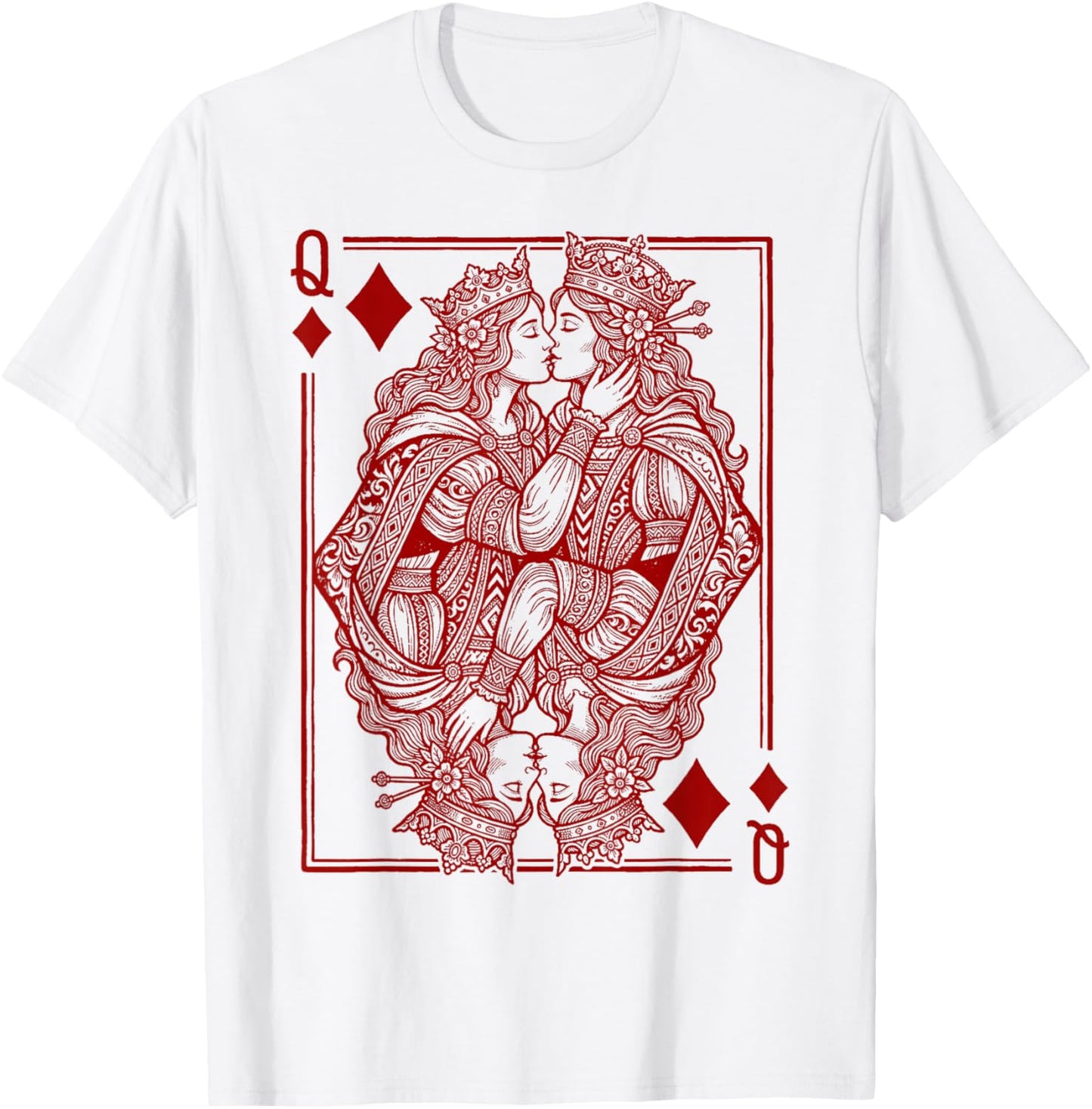Lesbian Queens Kissing Card Game LGBT Pride Two Brides T-Shirt - T-Shirt | White