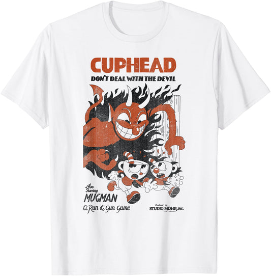Cuphead Mugman Running from The Devil T-Shirt - T-Shirt | White