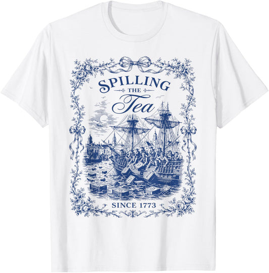 Spilling The Tea Since 1773 Vintage Us History Teacher T-Shirt - T-Shirt | White