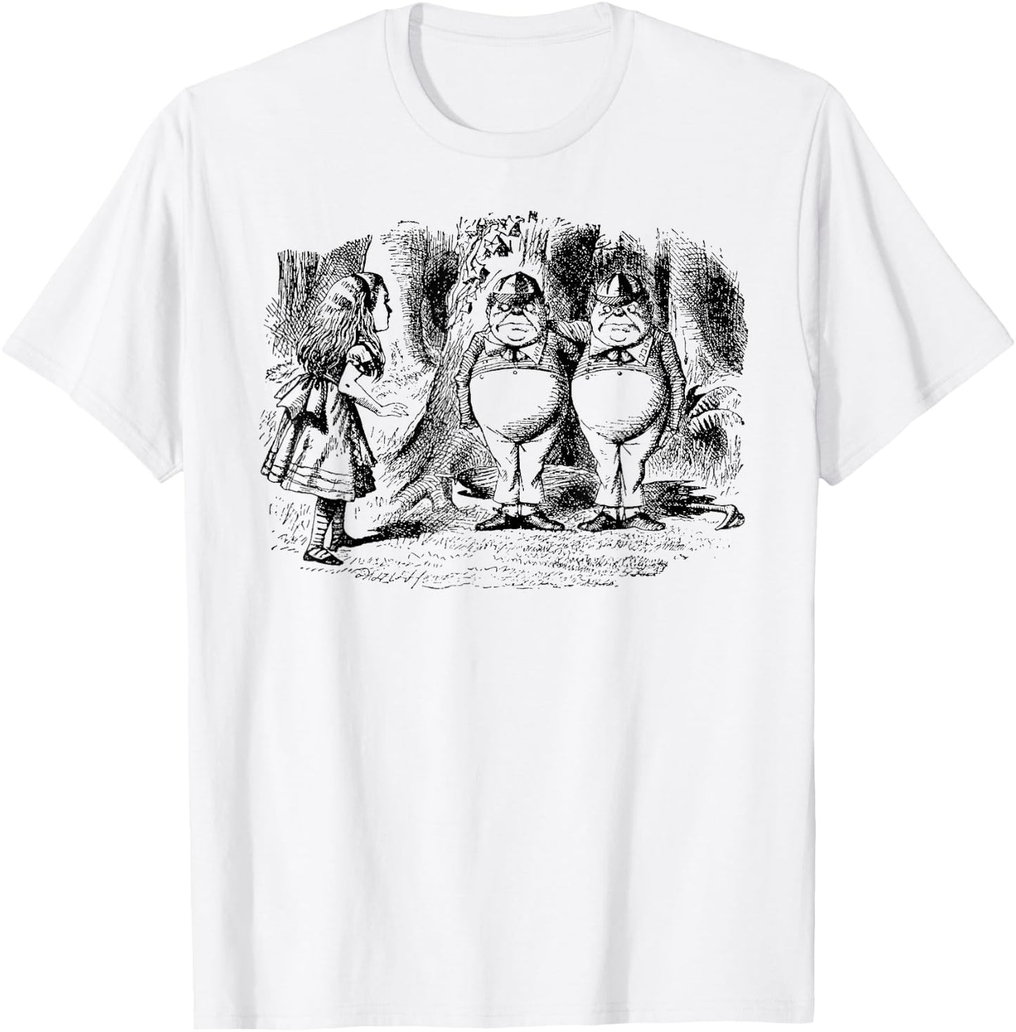 Alice Tweedle Dee and Tweedle Dum in Wonderland T-Shirt - T-Shirt | White