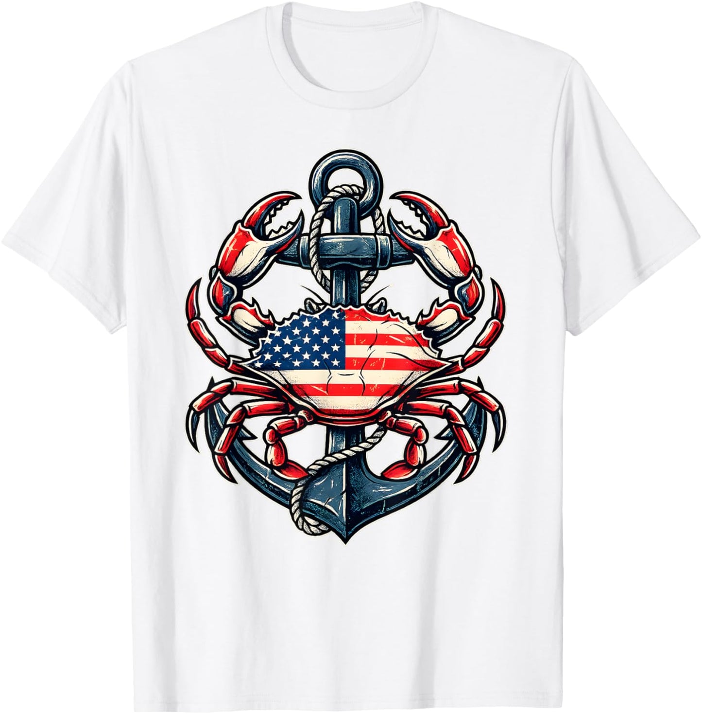 Patriotic Crab 4th of July USA Boating Anchor Fisherman T-Shirt - T-Shirt | White