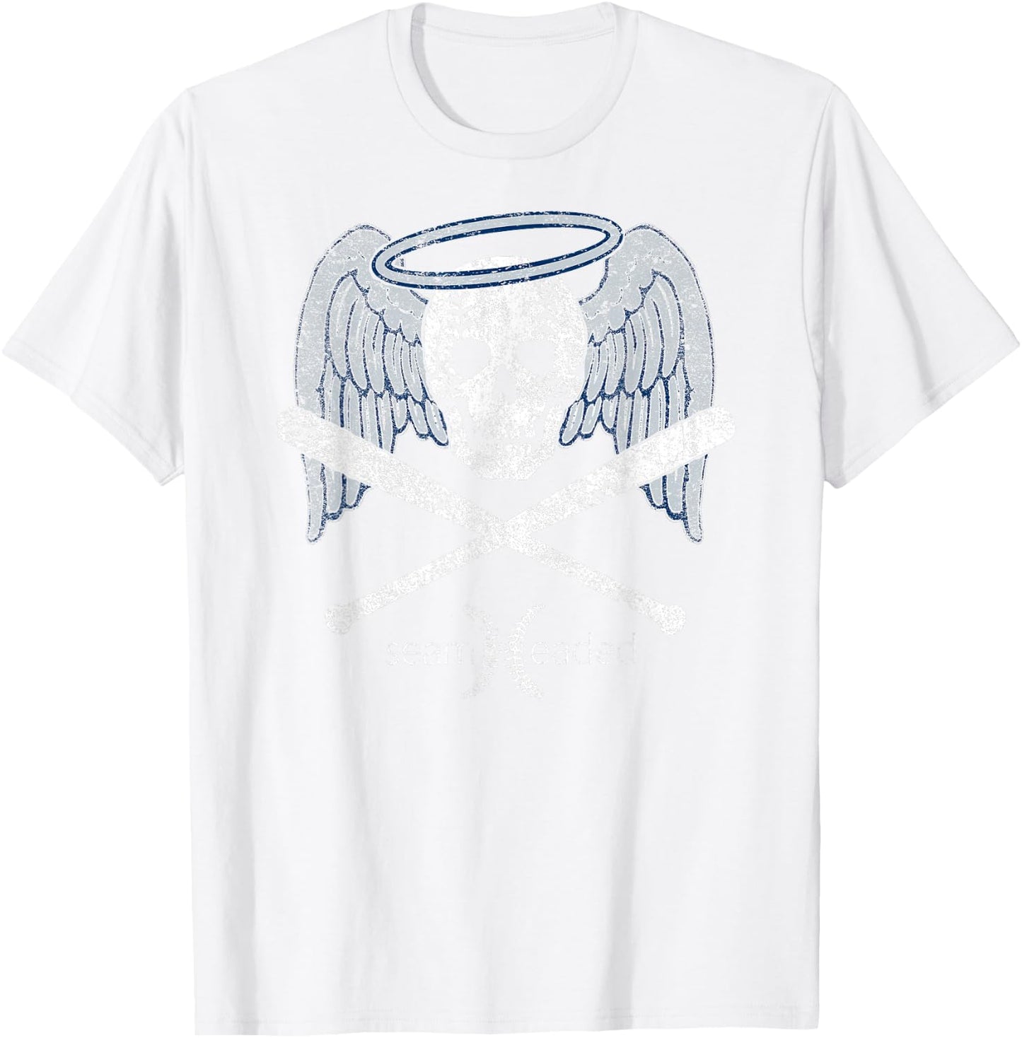 Vintage Angel Baseball Skull with Bats and Halo T Shirt T-Shirt - T-Shirt | White