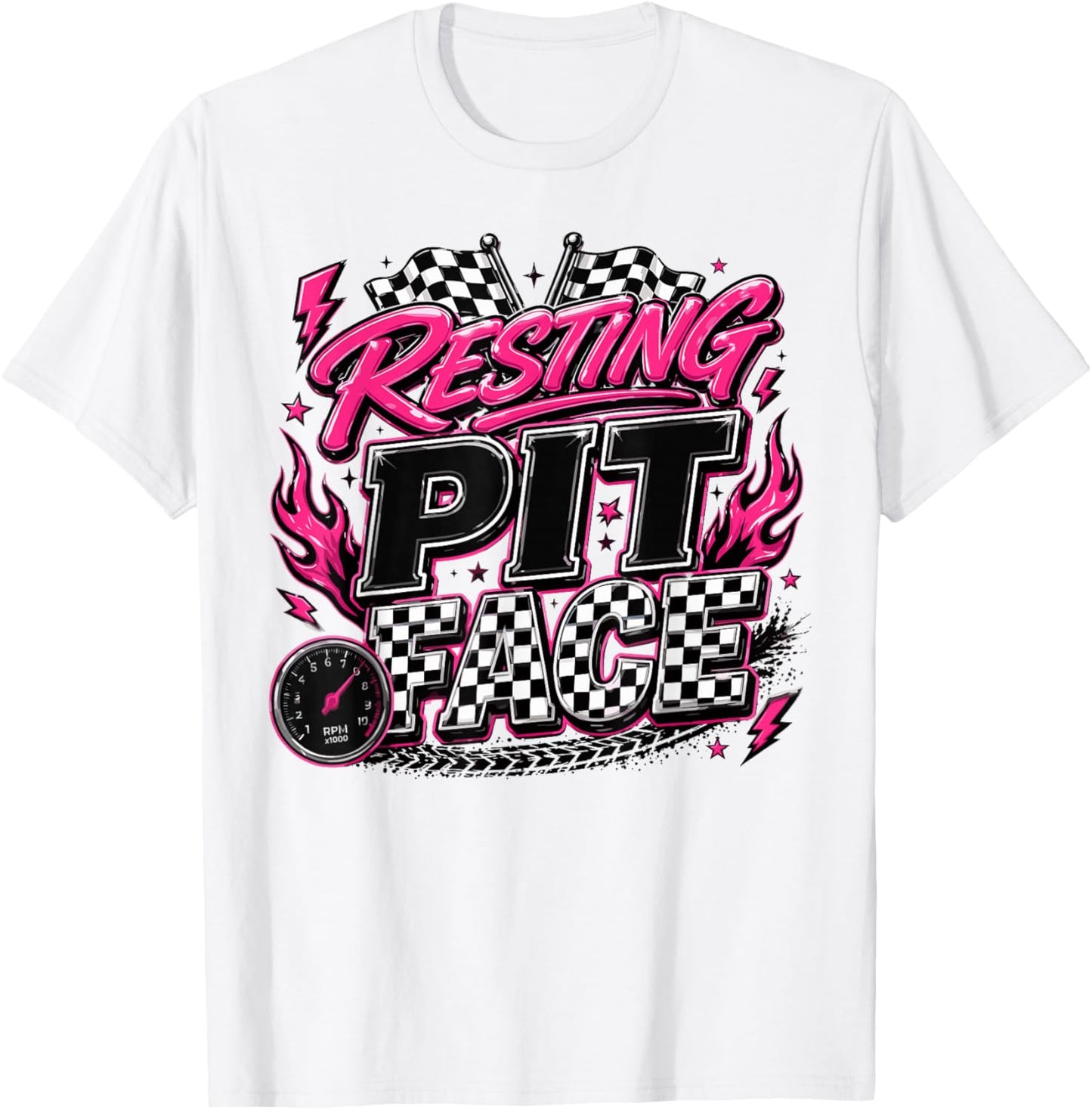 Funny Racing Car Checkered Flags Motorsport T-Shirt - T-Shirt | White