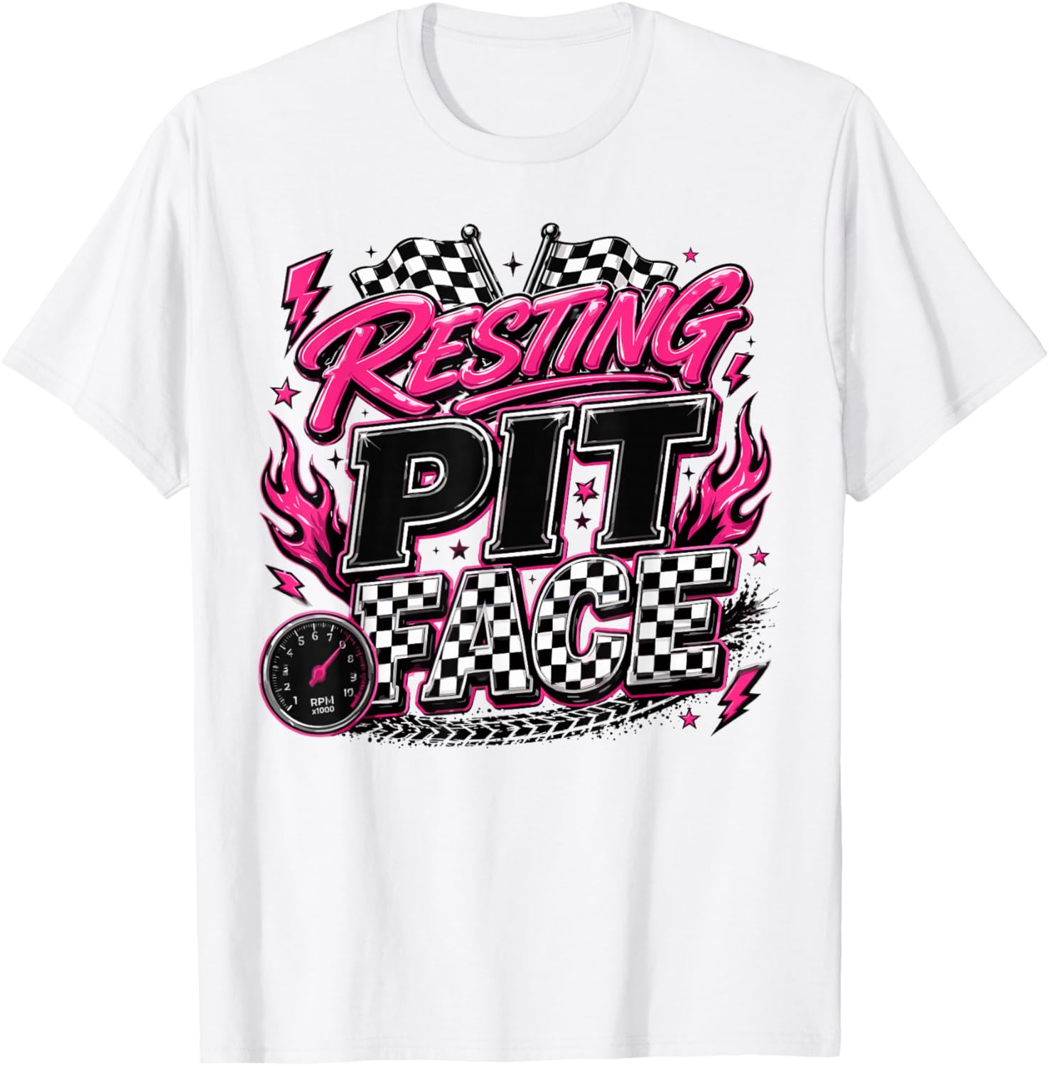 Funny Racing Car Checkered Flags Motorsport T-Shirt - T-Shirt | White