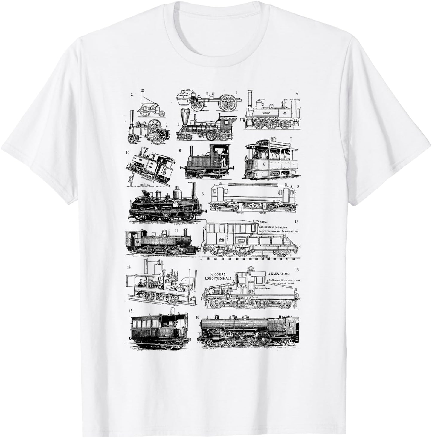 Steam Engine Train Steam Train Locomotive Vintage Chart T-Shirt - T-Shirt | White