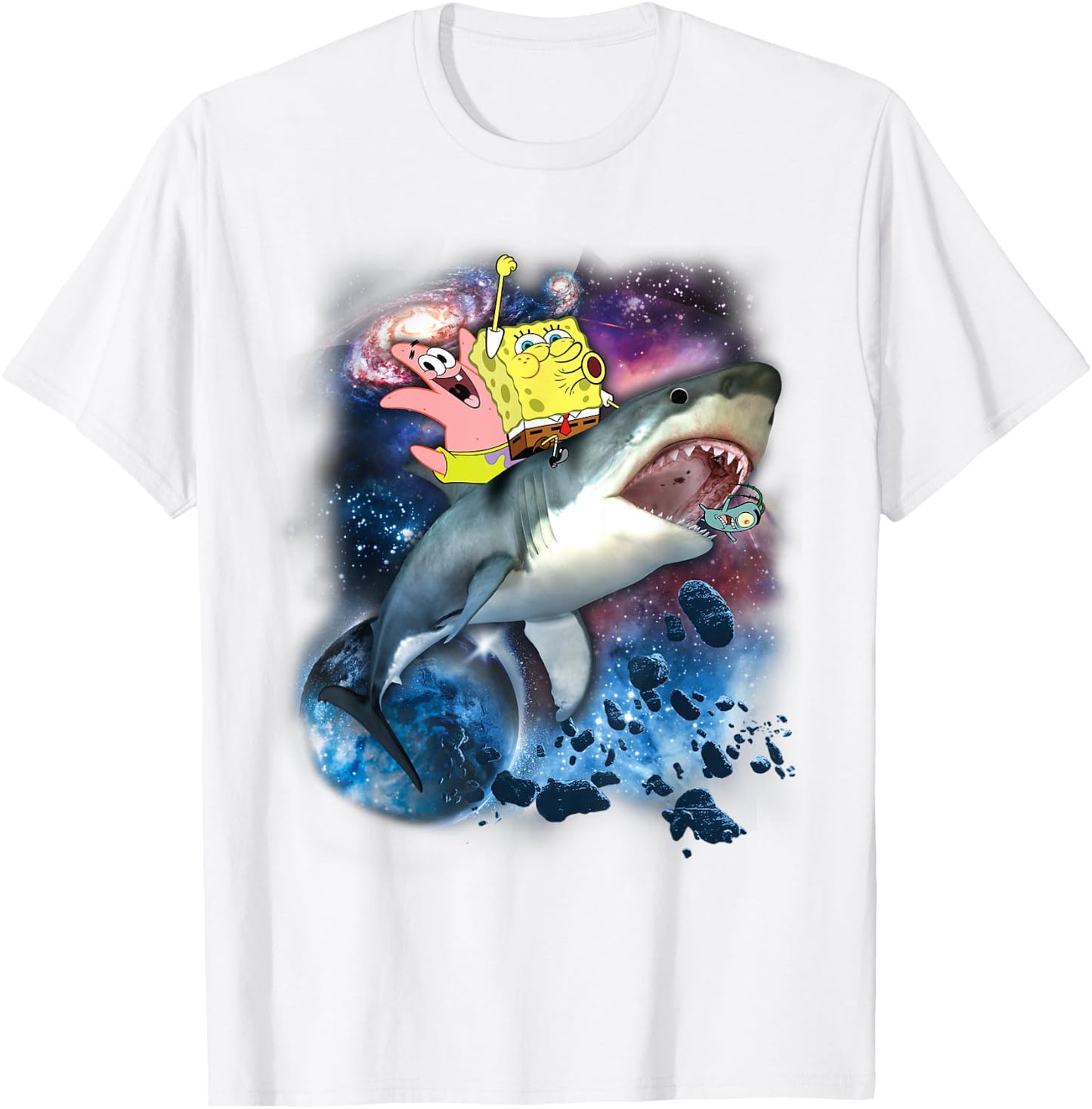 Spongebob SquarePants & Patrick Shark Riding T-Shirt - T-Shirt | White