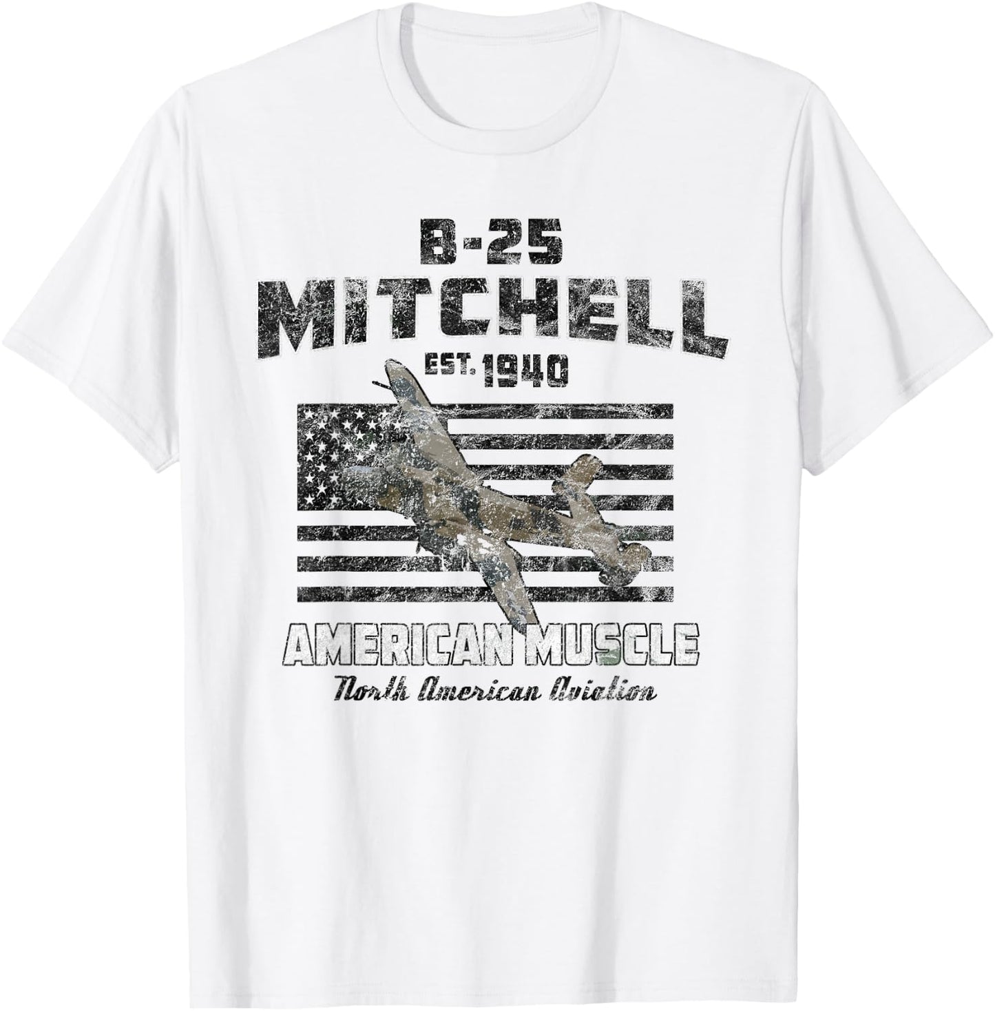 B-25 Mitchell WWII Bomber American Muscle Vintage T-Shirt - T-Shirt | White