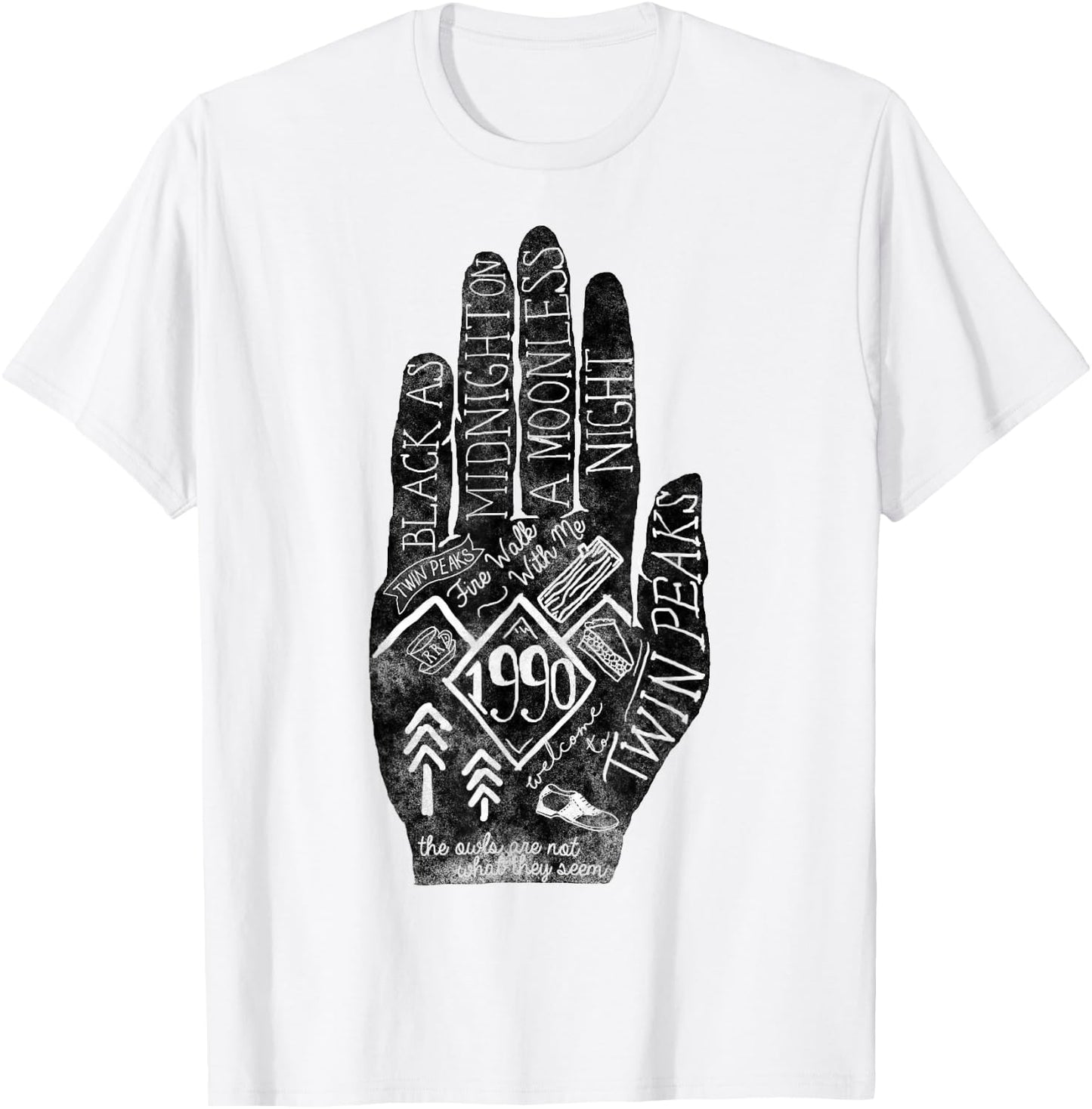 Twin Peaks Mystery Hand Symbols & Quotes Graphic T-Shirt - T-Shirt | White