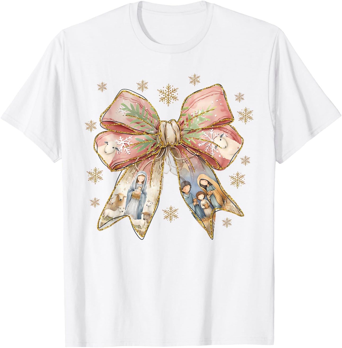Jesus Christmas Coquette Bow Nativity Bible Verse Christian T-Shirt - T-Shirt | White