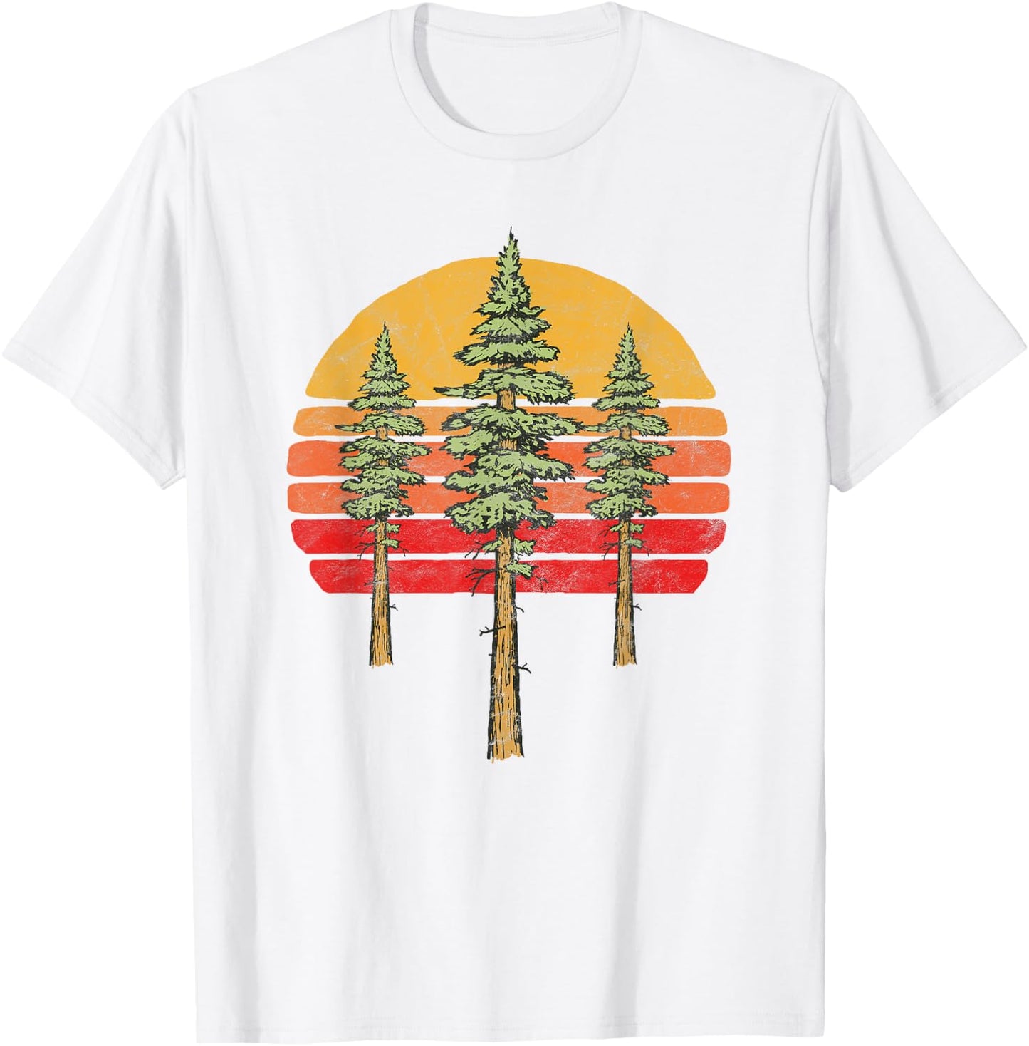 Retro Sun & Three Minimalist Redwood Trees Graphic T-Shirt - T-Shirt | White