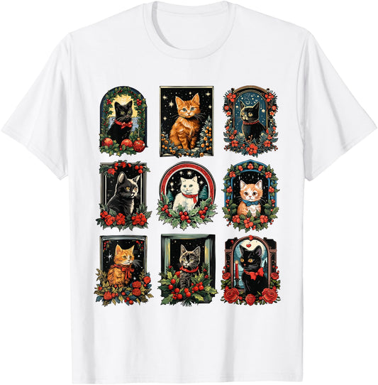 Vintage Kitten Christmas Cats Cat Mom Cat Dad Women Men T-Shirt - T-Shirt | White