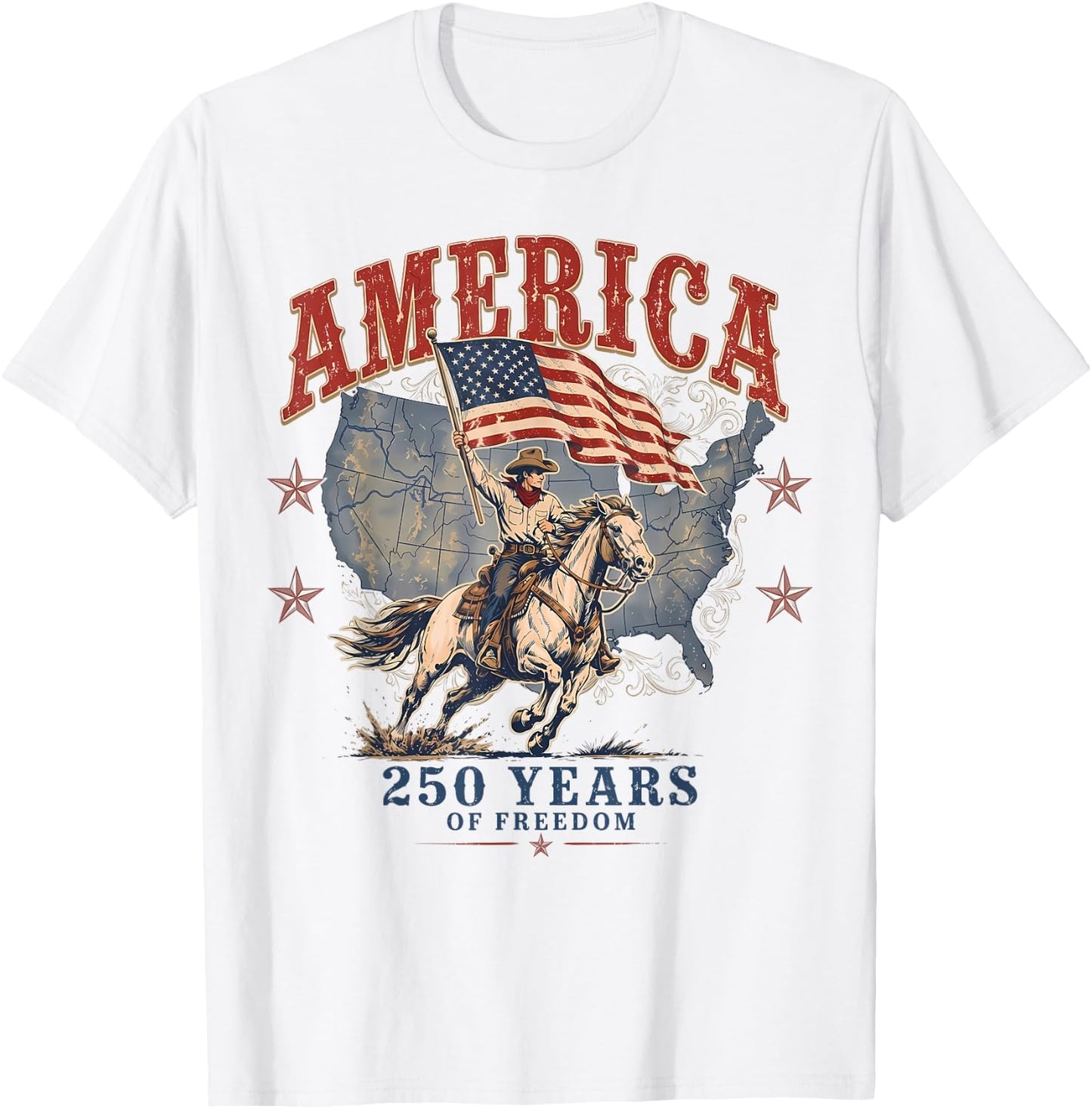 250 America Years of Freedom Est. 1776 Western Cowboy Men T-Shirt - T-Shirt | White
