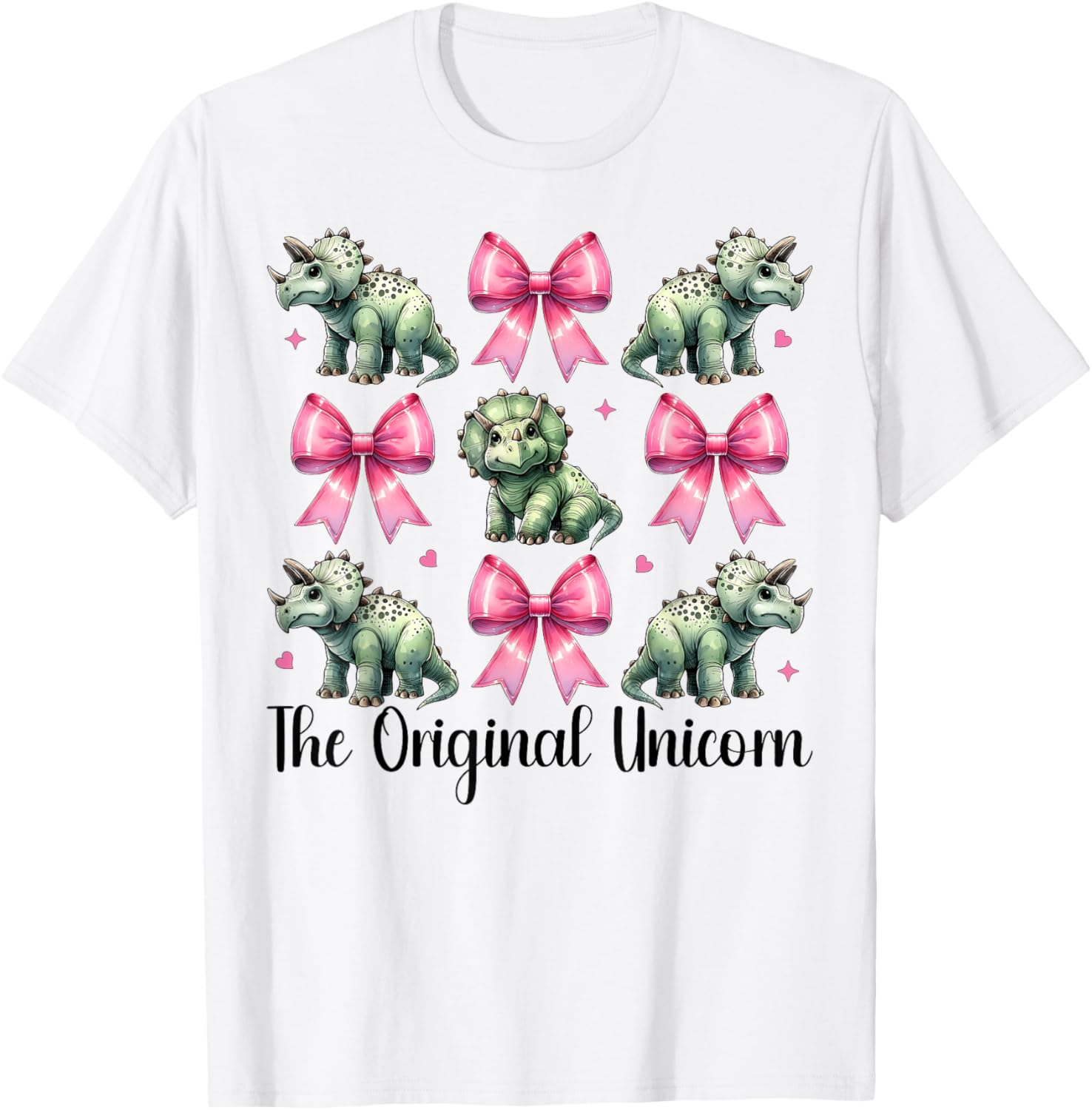 Triceratops Dinosaur Girl Coquette Bow The Original Unicorn T-Shirt - T-Shirt | White