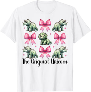 Triceratops Dinosaur Girl Coquette Bow The Original Unicorn T-Shirt - T-Shirt | White