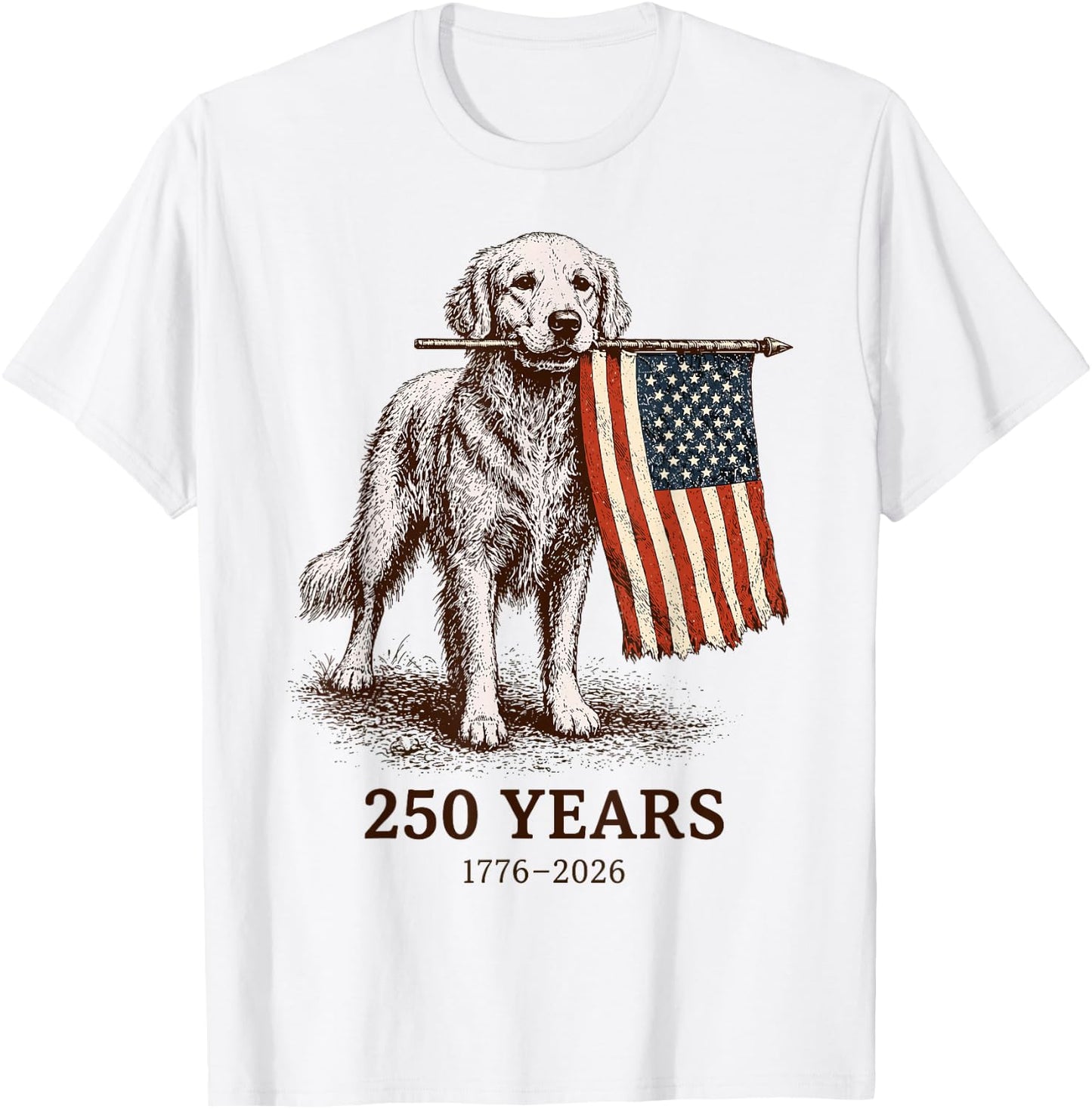 Golden Retriever 250 Years America Patriotic USA 1776-2026 T-Shirt - T-Shirt | White