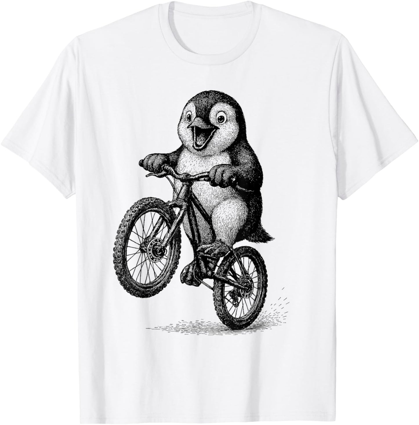 Vintage Kawaii Cute Penguin Riding Bicycle Cycling Cyclist T-Shirt - T-Shirt | White
