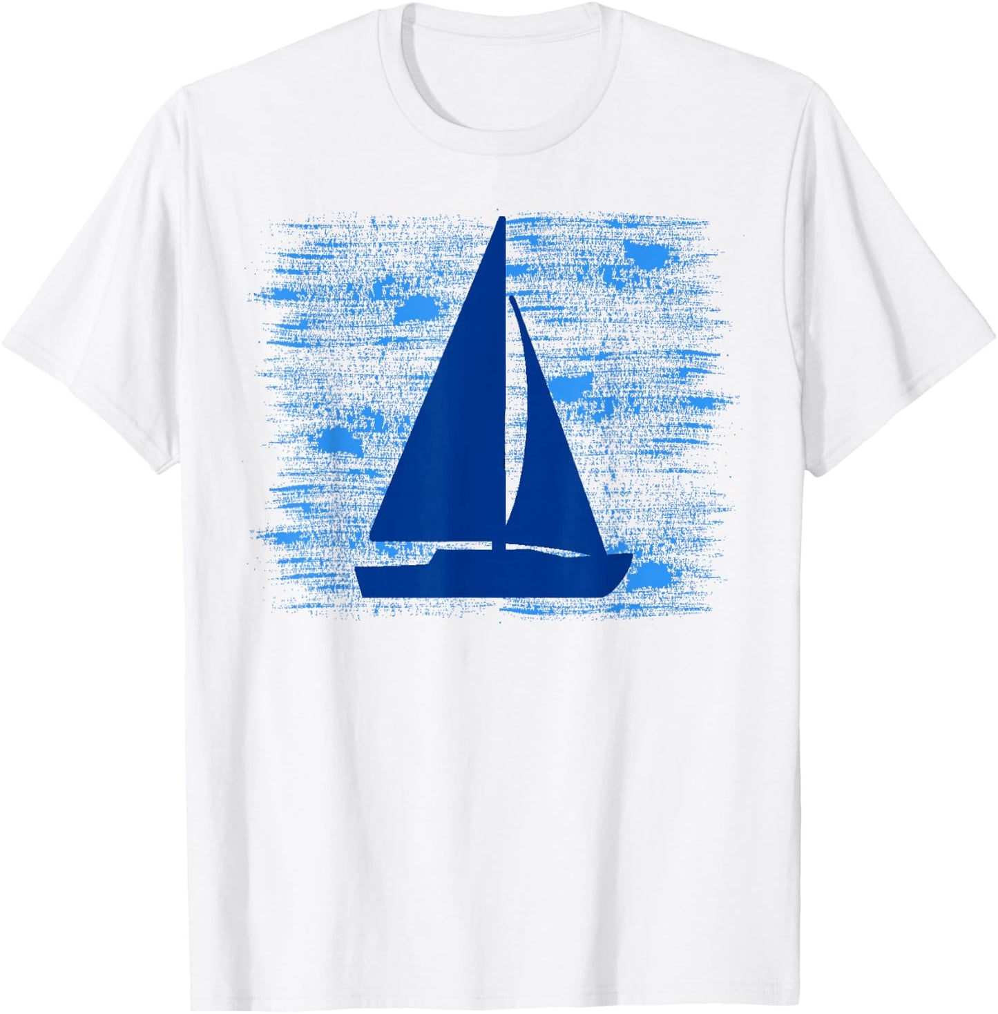Simple Sail Boat On Blue Brush Strokes Nautical T-Shirt - T-Shirt | White