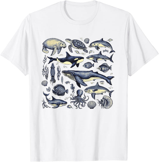Vintage 90s Tattoo Sea Animal Ocean Nature Ocean Wildlife T-Shirt - T-Shirt | White