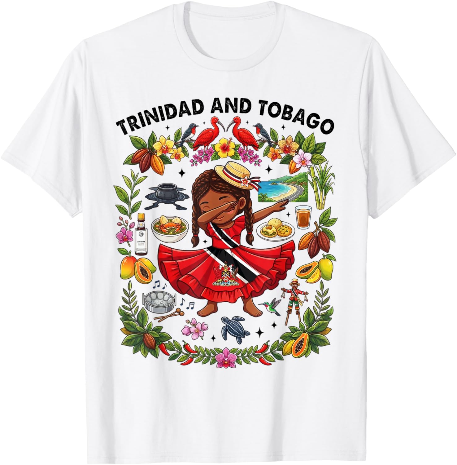 Dabbing Trinidad and Tobago Girl Flag Dress Steelpan Pride T-Shirt - T-Shirt | White