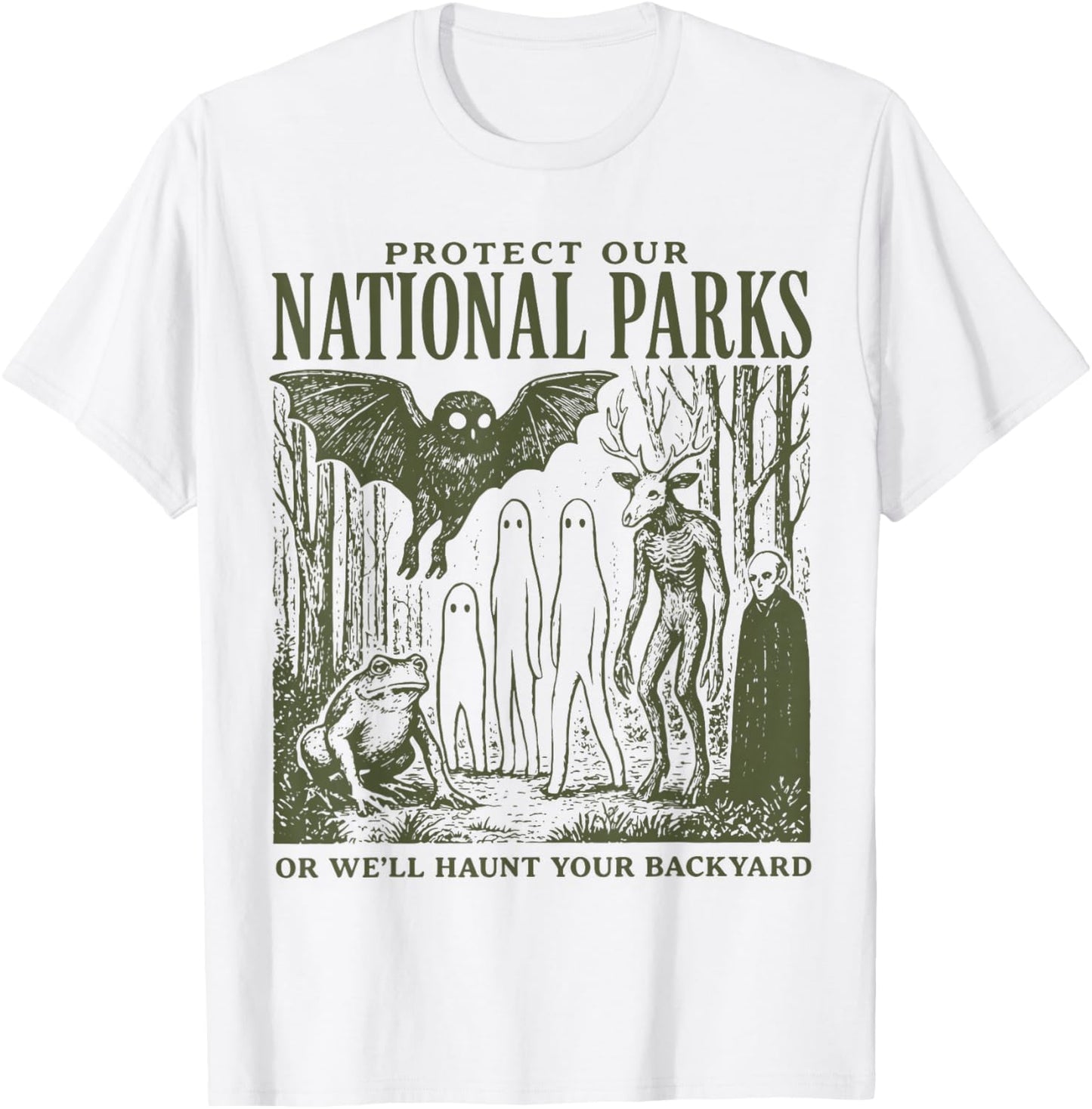 Retro Folk Horror National Park Spooky Ghost Graphic T-Shirt - T-Shirt | White