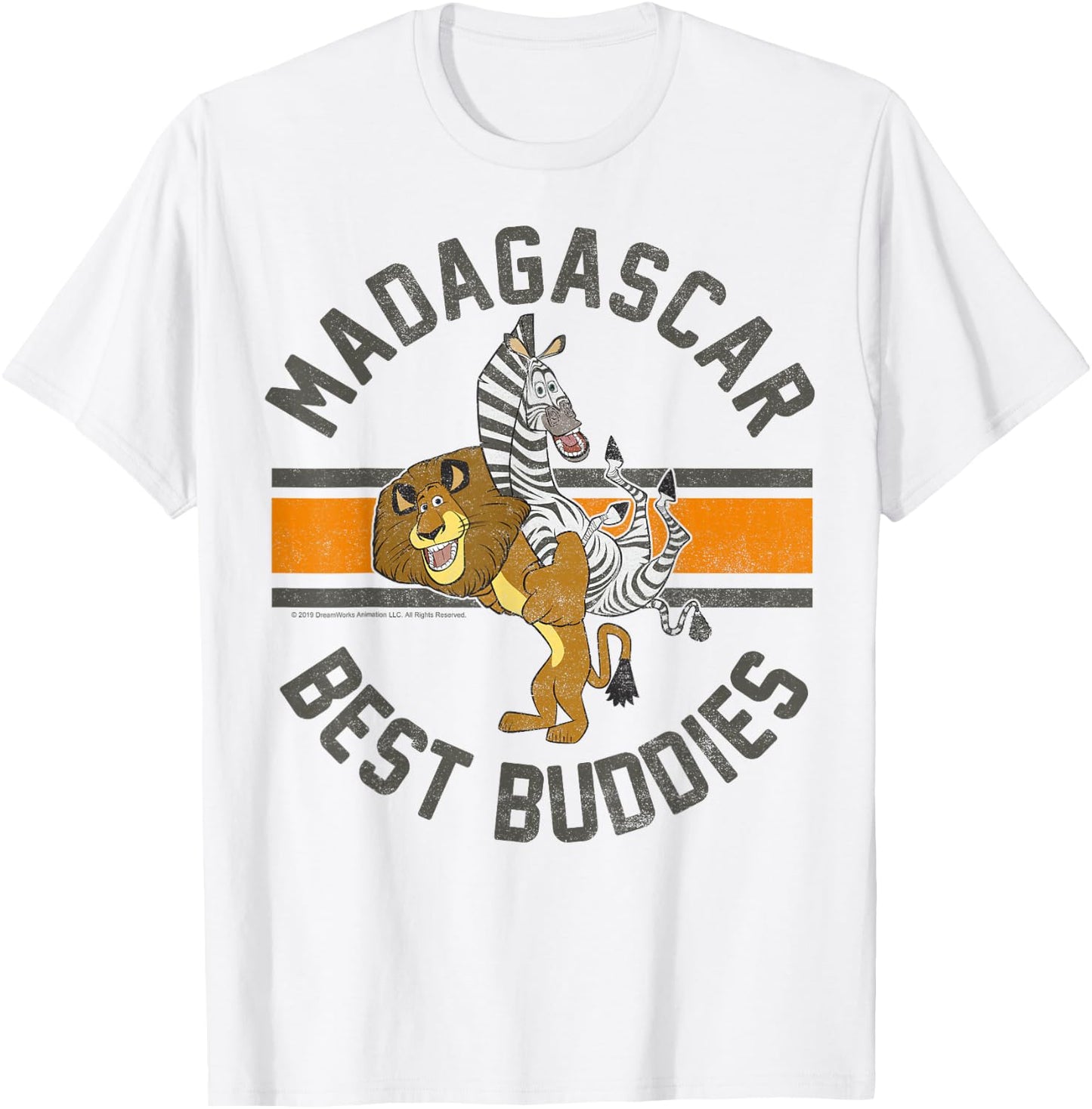 Madagascar Alex and Marty Best Buddies Striped Text Poster T-Shirt - T-Shirt | White