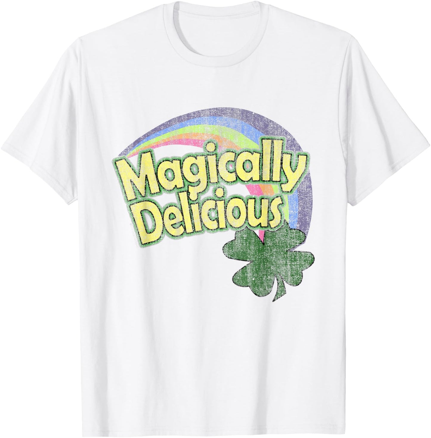CuteComfy Magically Delicious 80s Vintage St. Patrick's Day Lucky Charm Green Retro Rainbow Short Sleeve - Small - -Adults T-Shirt - T-Shirt | White