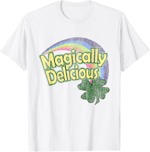 CuteComfy Magically Delicious 80s Vintage St. Patrick's Day Lucky Charm Green Retro Rainbow Short Sleeve - Small - -Adults T-Shirt - T-Shirt | White