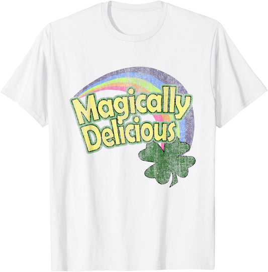 CuteComfy Magically Delicious 80s Vintage St. Patrick's Day Lucky Charm Green Retro Rainbow Short Sleeve - Small - -Adults T-Shirt - T-Shirt | White