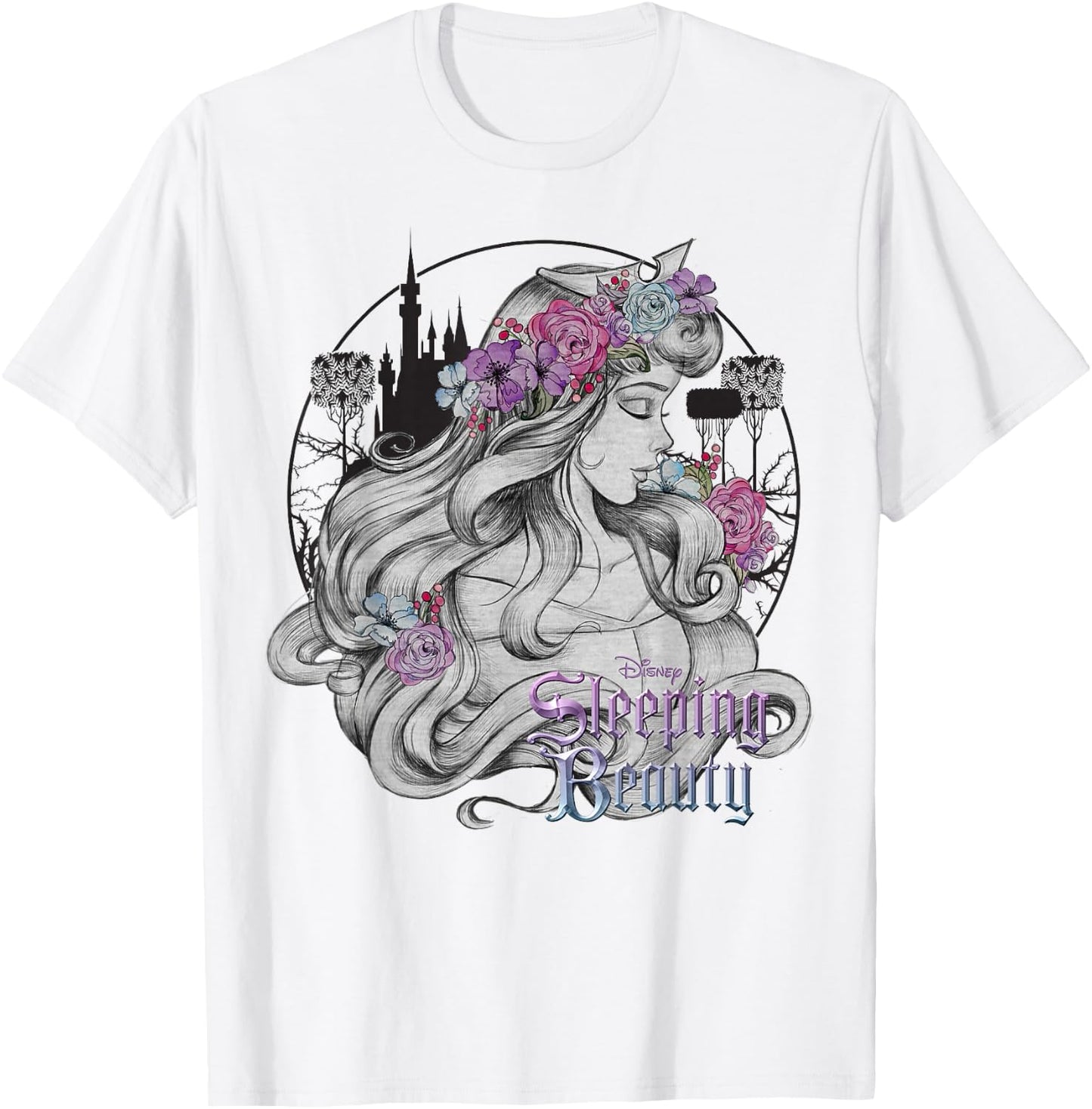Disney Sleeping Beauty Floral Sketched Portrait T-Shirt - T-Shirt | White