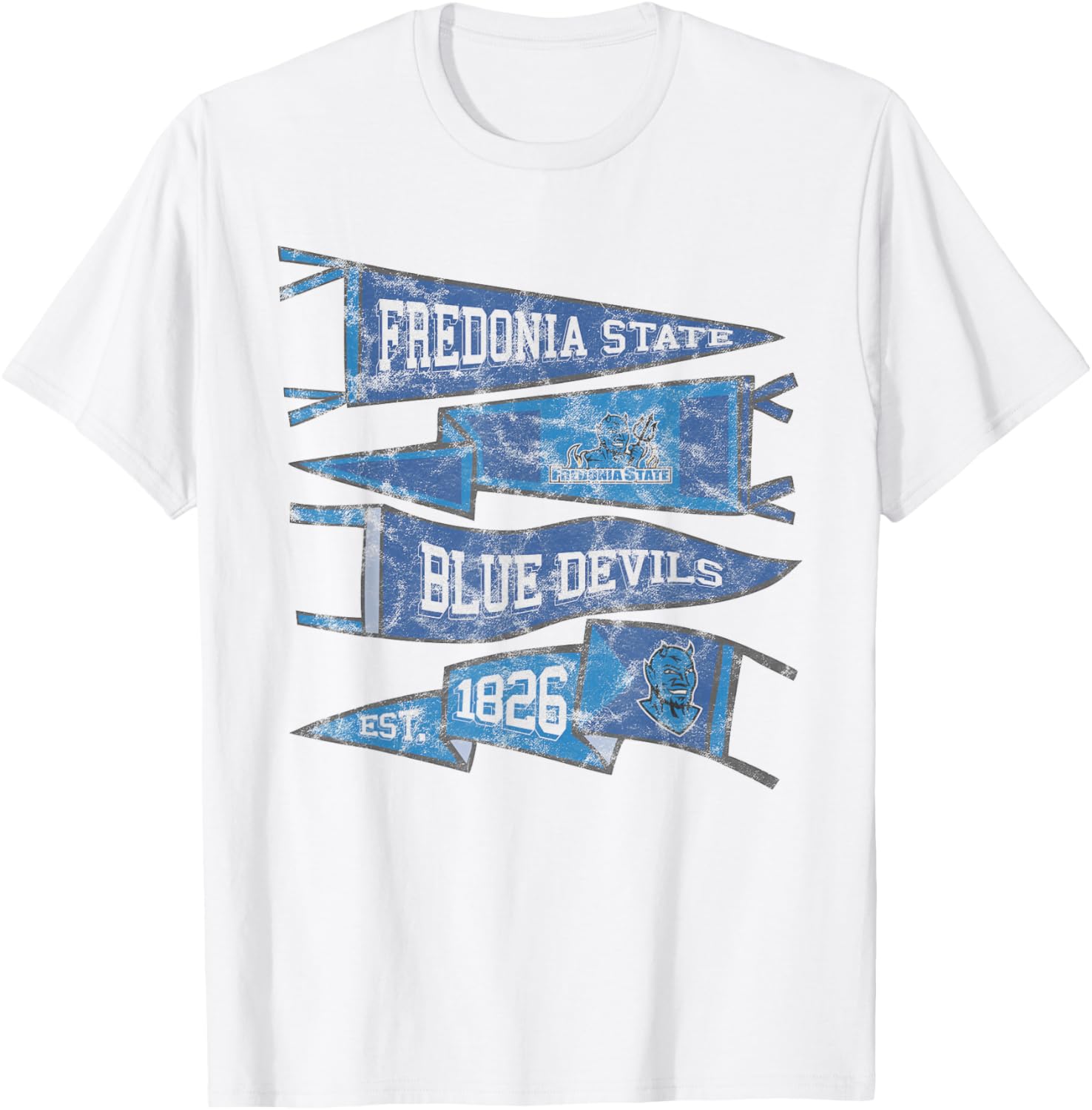 Fredonia State University Blue Devils Distressed Pennants T-Shirt - T-Shirt | White