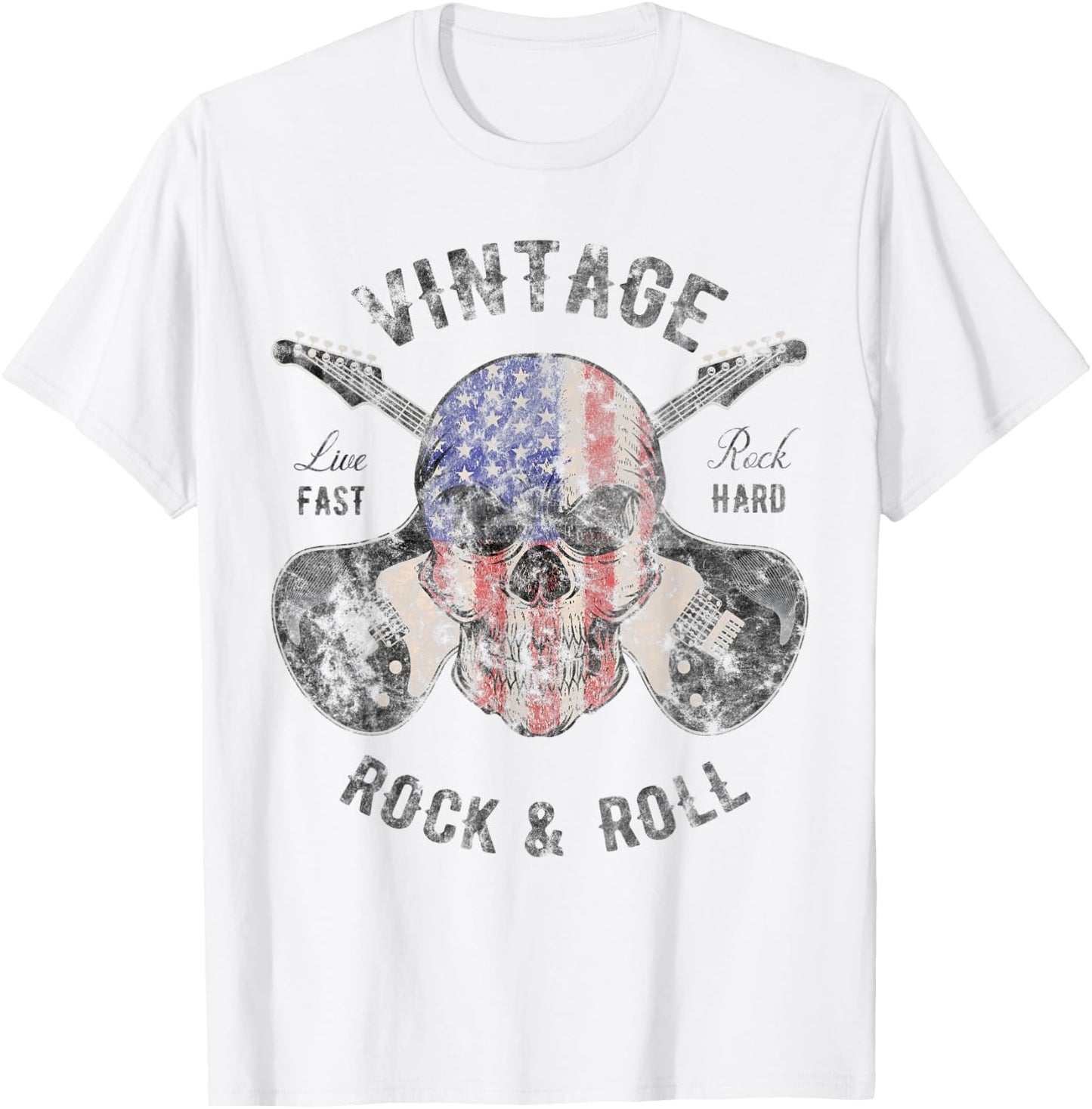 Guitar Player Shirt Vintage Guitarist Gifts Skull Flag T-Shirt - T-Shirt | White