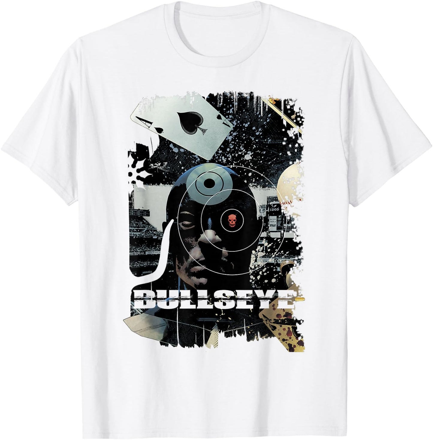 Marvel Bullseye Grunge Ace of Spades Mugshot Graphic T-Shirt - T-Shirt | White
