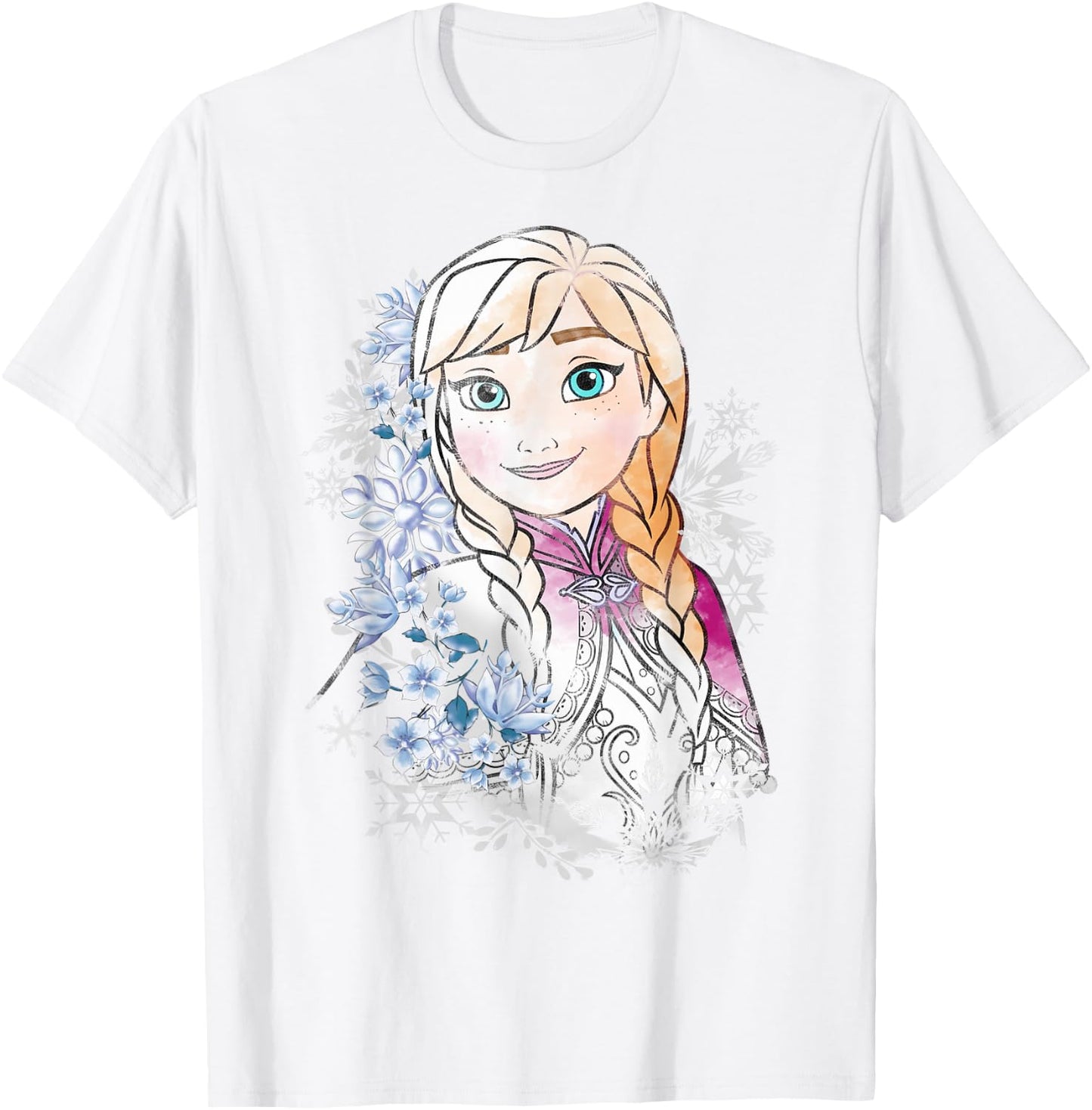 Disney Frozen Anna Illustrated Snowflake Flowers T-Shirt - T-Shirt | White