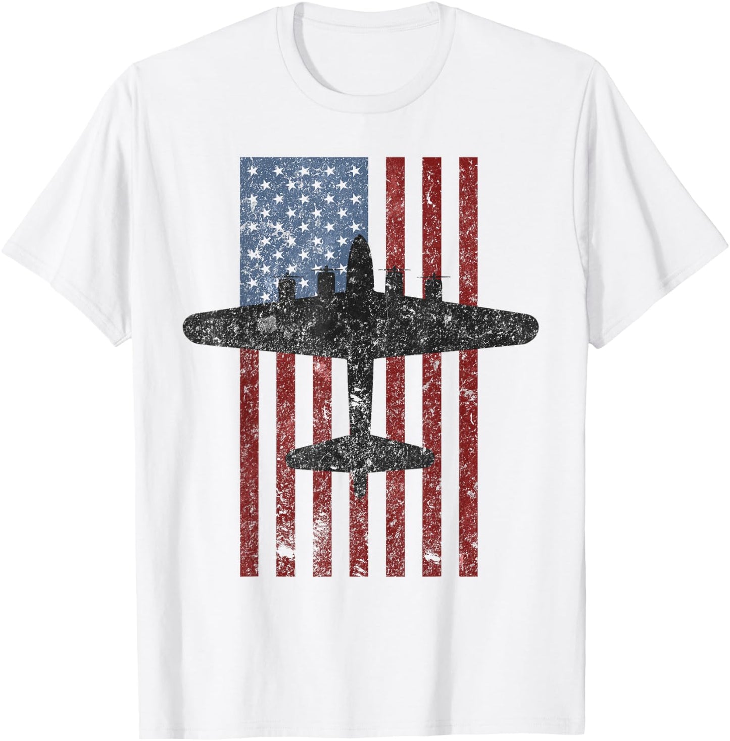 B-17 Flying Fortress WWII Bomber Vintage American Flag T-Shirt - T-Shirt | White