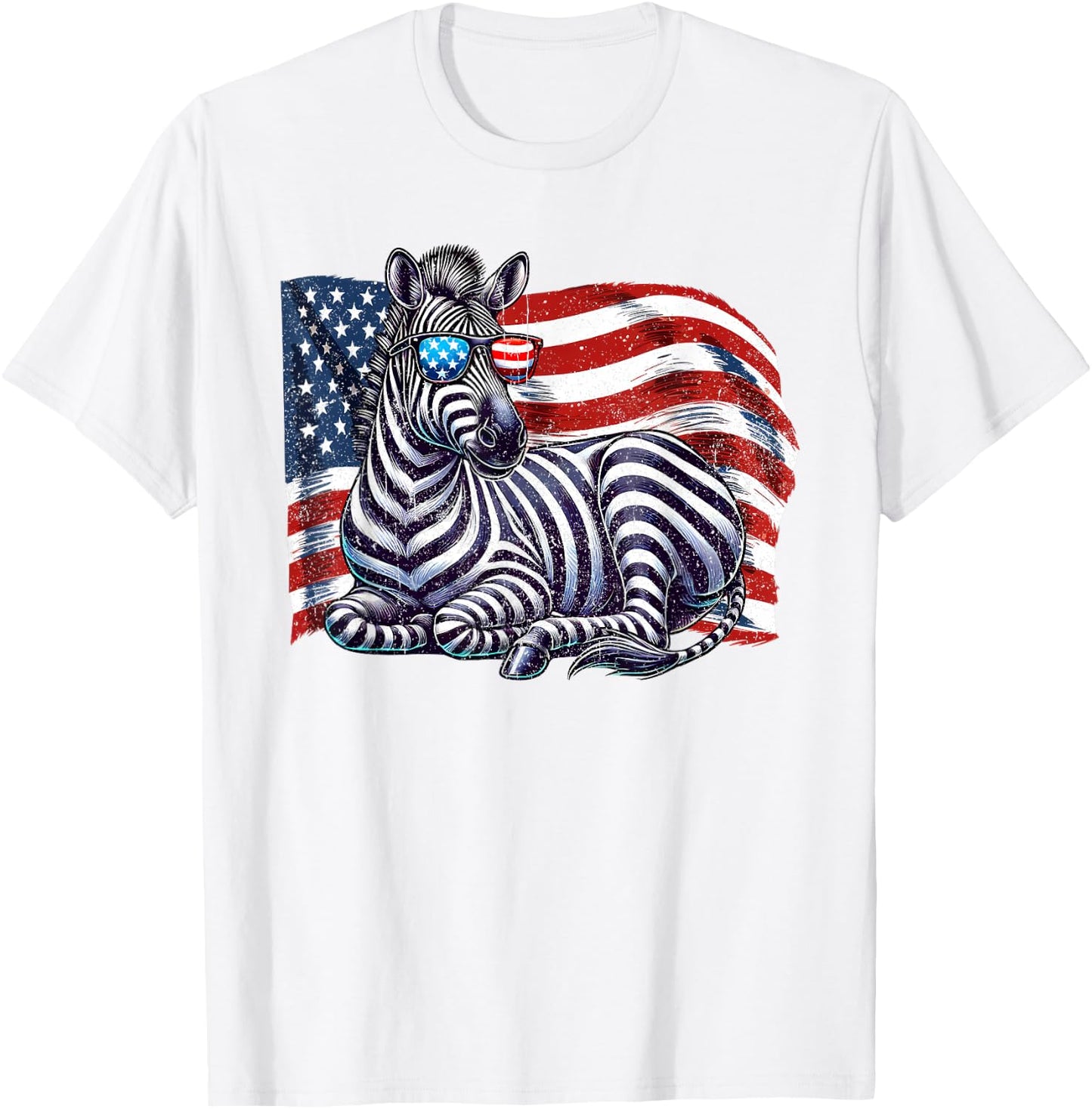 Vintage Zebra USA Flag Animals Lovers Patriotic Sunglasses T-Shirt - T-Shirt | White