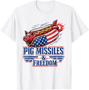 4th of July Hotdog Pig Missiles and Freedom Patriotic BBQ T-Shirt - T-Shirt | White