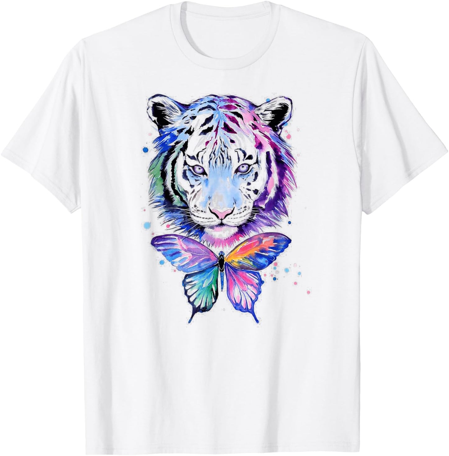 Beautiful White Tiger Colorful Butterfly Boho Art T-Shirt - T-Shirt | White