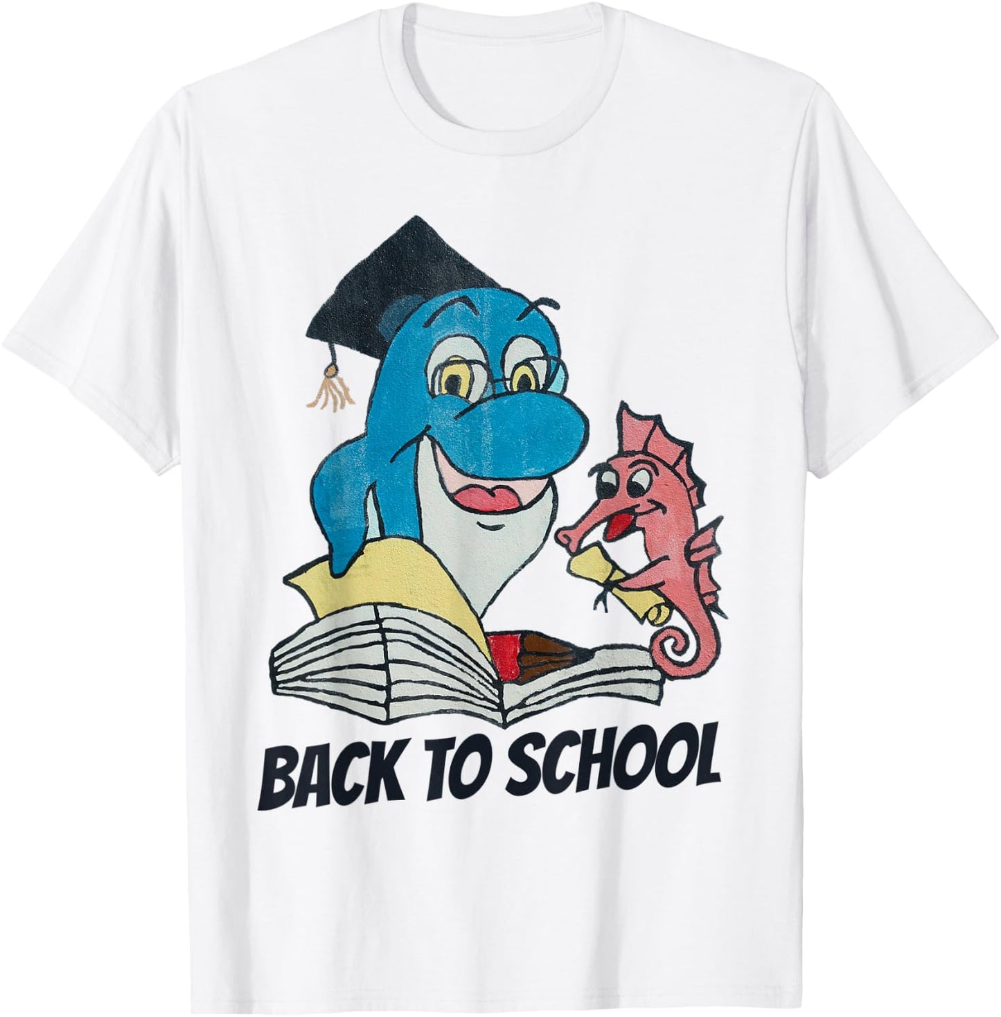 Back To School Funny Dolphin Teacher Seahorse Student Gift Men Women Kids T-Shirt - T-Shirt | White