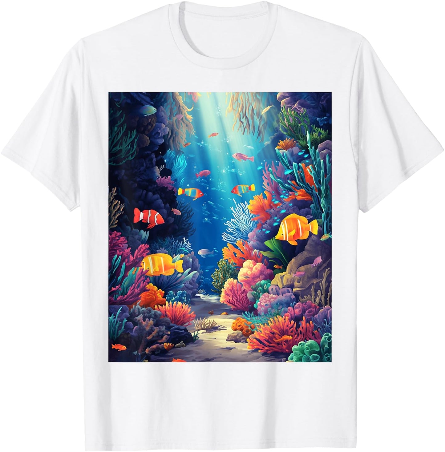Vibrant Tropical Fish Coral Reef Ocean T-Shirt - T-Shirt | White